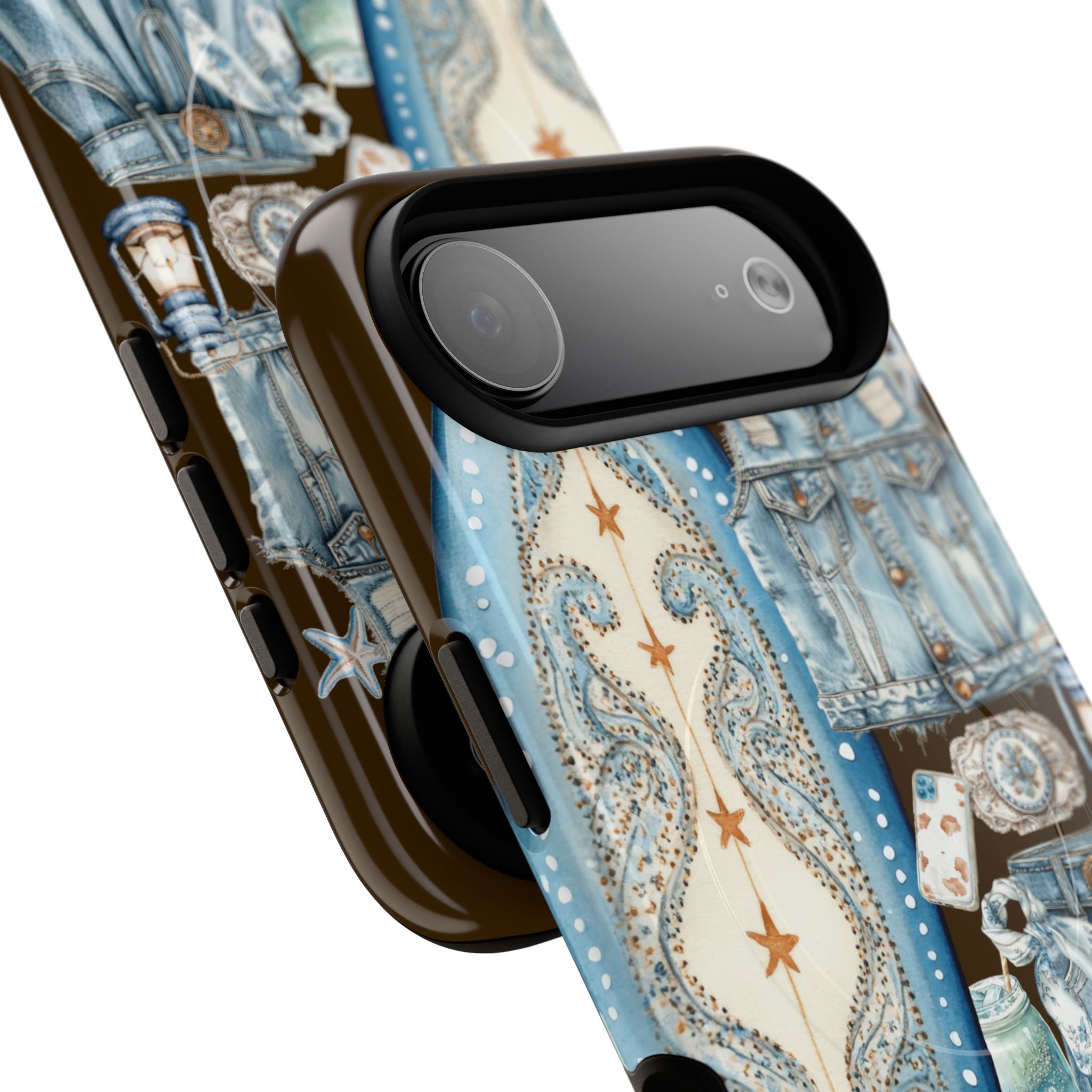 Sundown Cowgirl Boots Brown Phone Case | Coastal Western Patchwork MagSafe Design