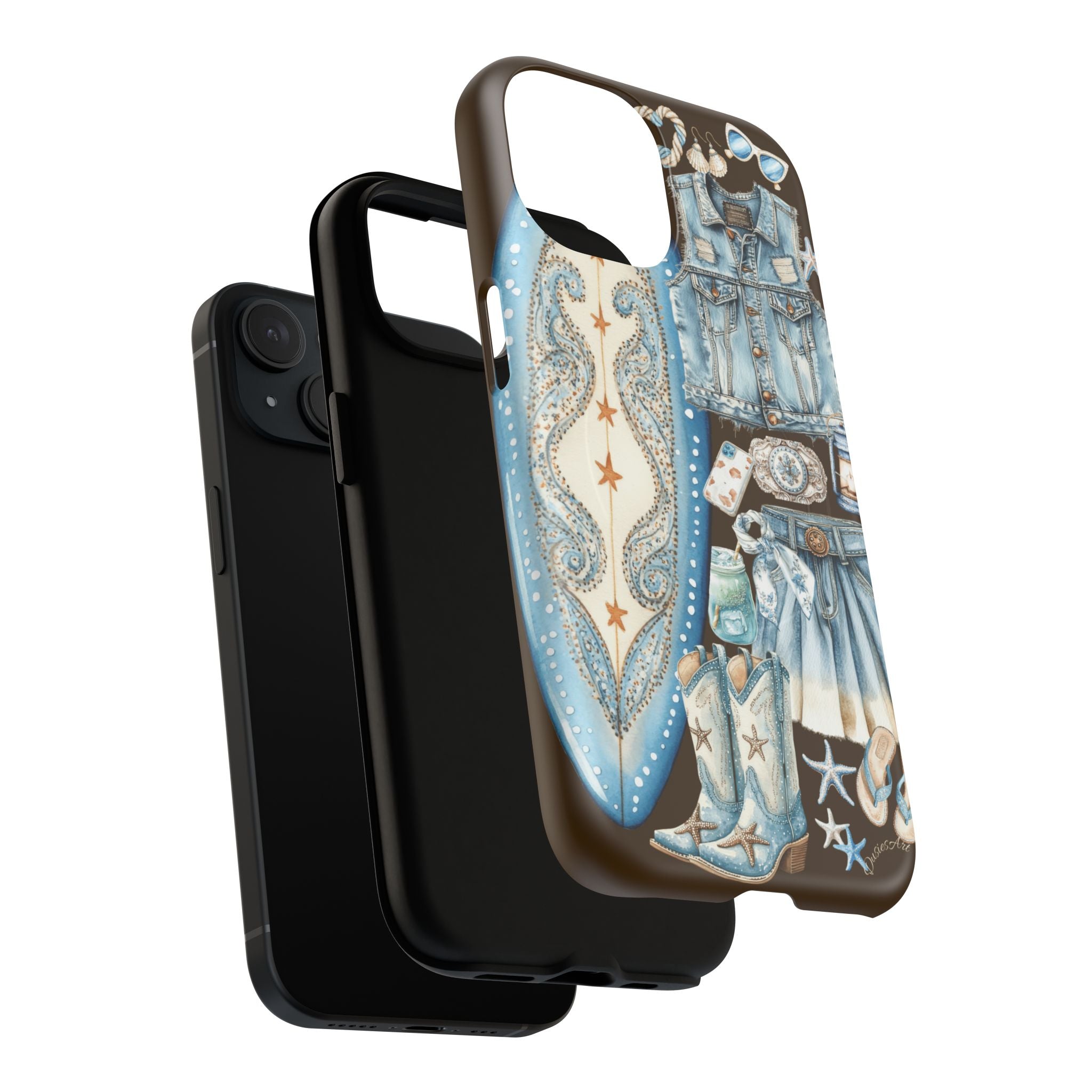 Sundown Cowgirl Boots Brown Phone Case | Coastal Western Patchwork MagSafe Design