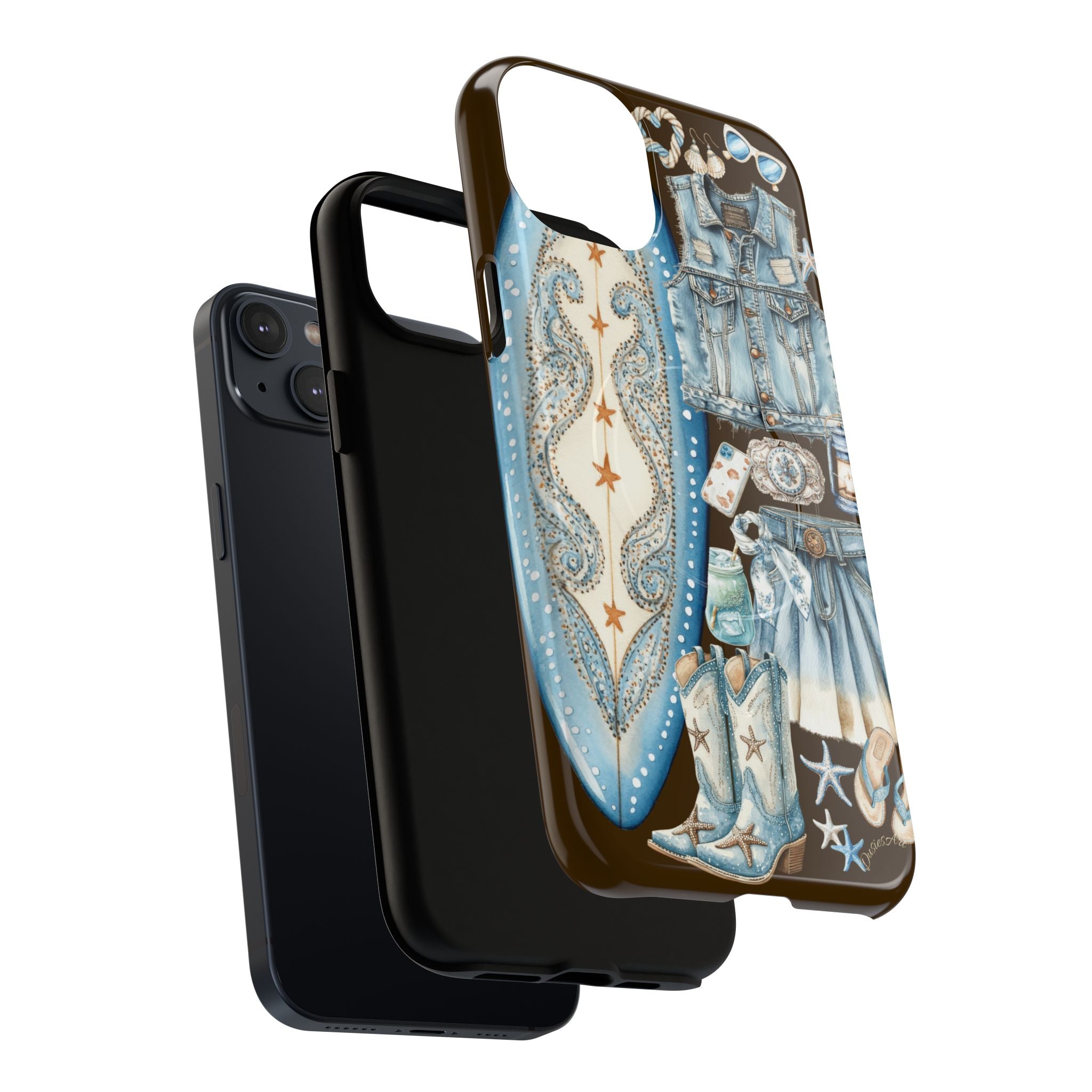 Sundown Cowgirl Boots Brown Phone Case | Coastal Western Patchwork MagSafe Design