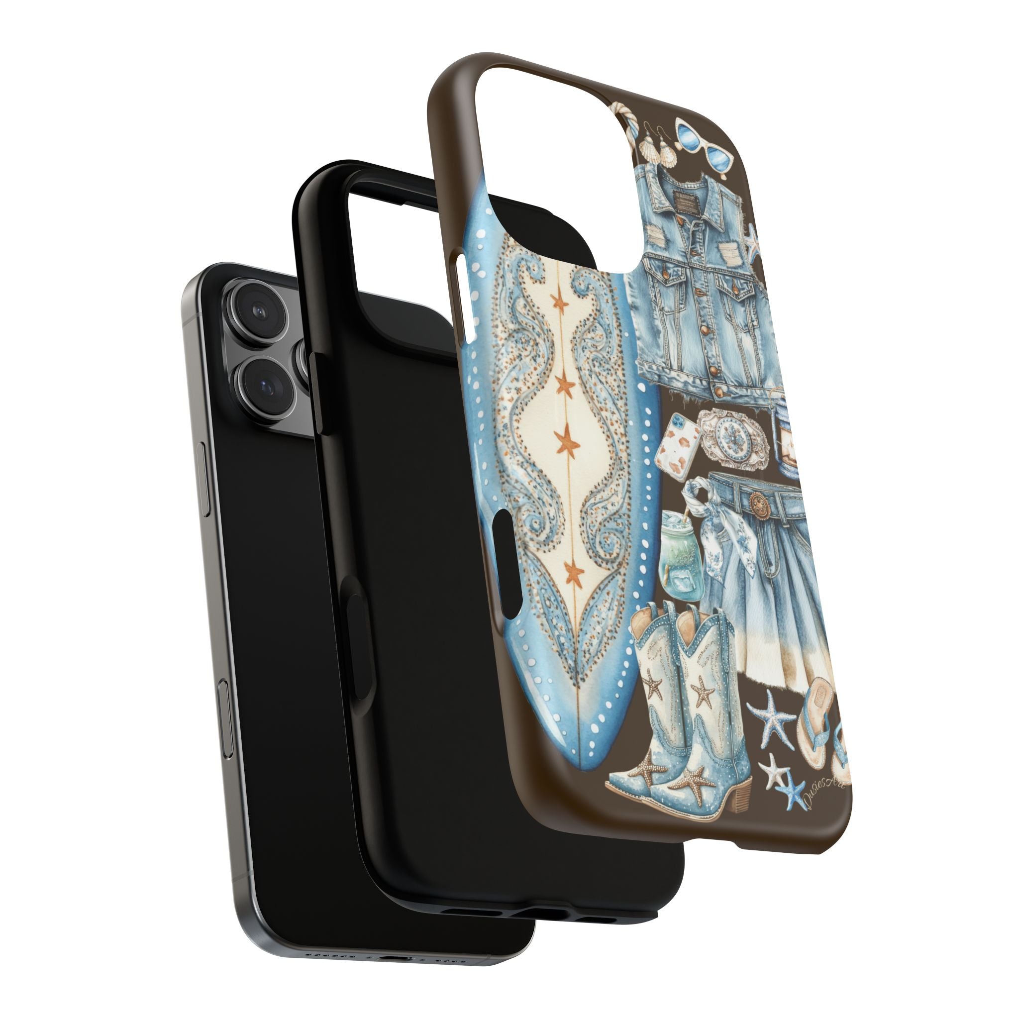 Sundown Cowgirl Boots Brown Phone Case | Coastal Western Patchwork MagSafe Design