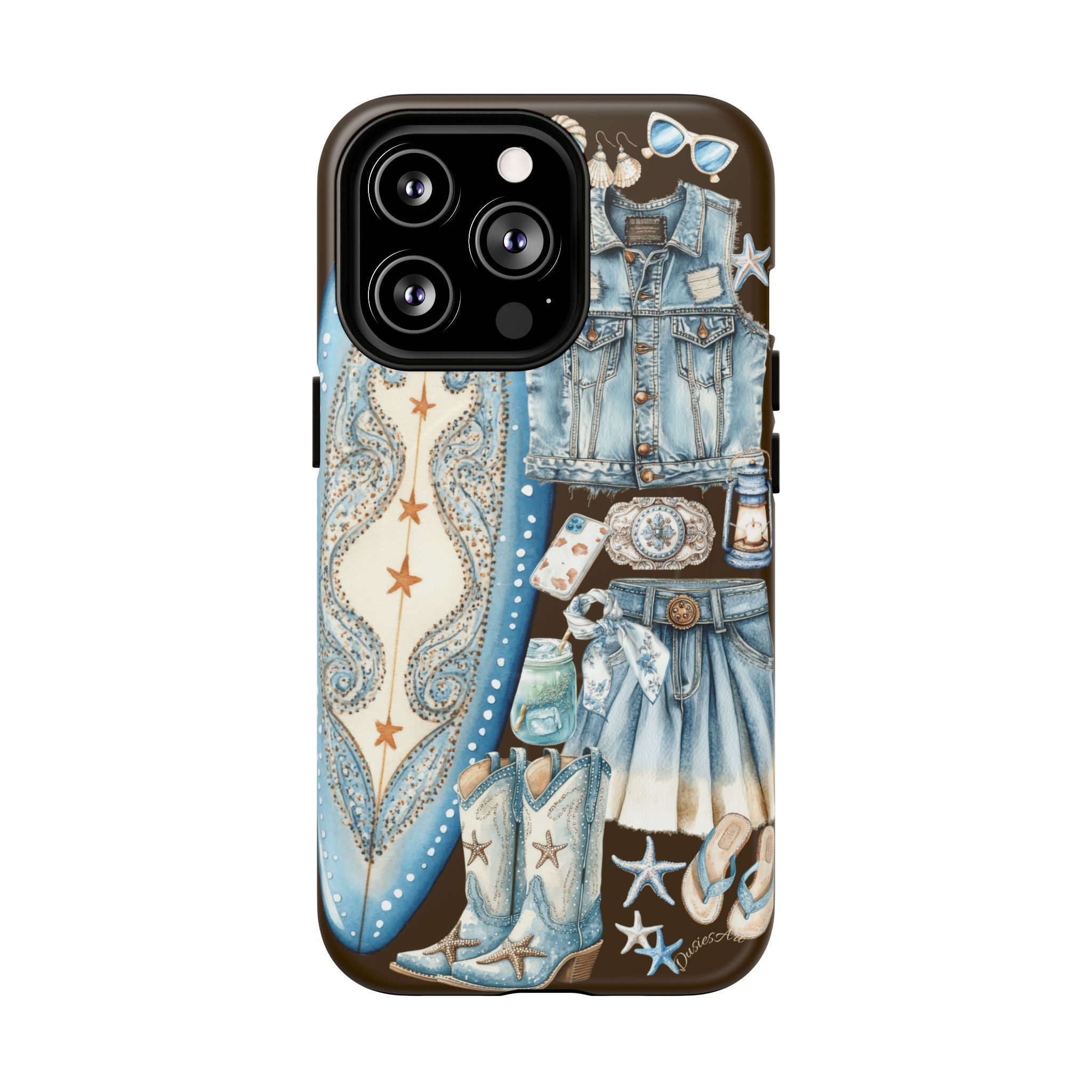 Sundown Cowgirl Boots Brown Phone Case | Coastal Western Patchwork MagSafe Design
