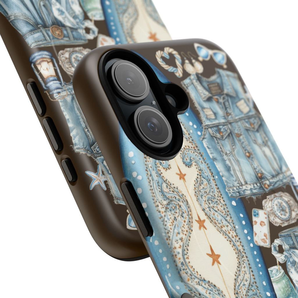 Sundown Cowgirl Boots Brown Phone Case | Coastal Western Patchwork MagSafe Design