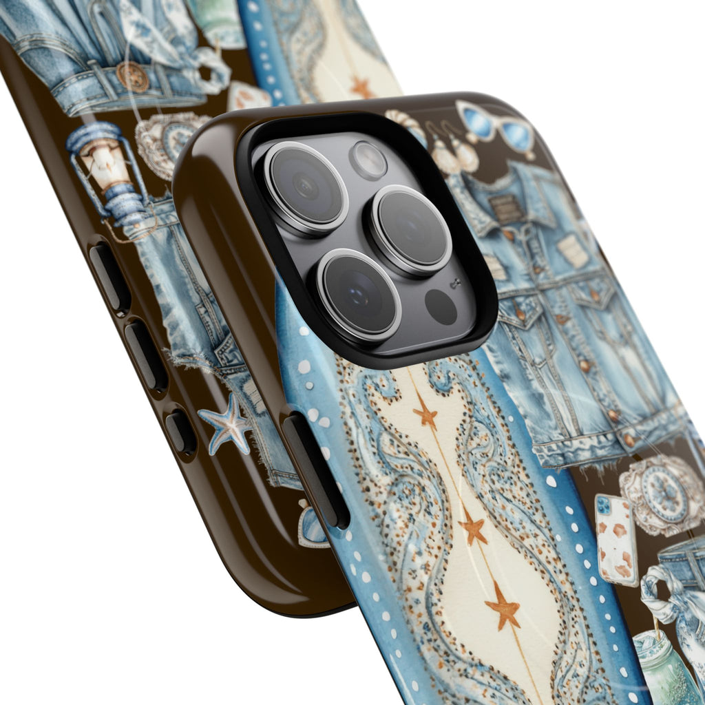 Sundown Cowgirl Boots Brown Phone Case | Coastal Western Patchwork MagSafe Design