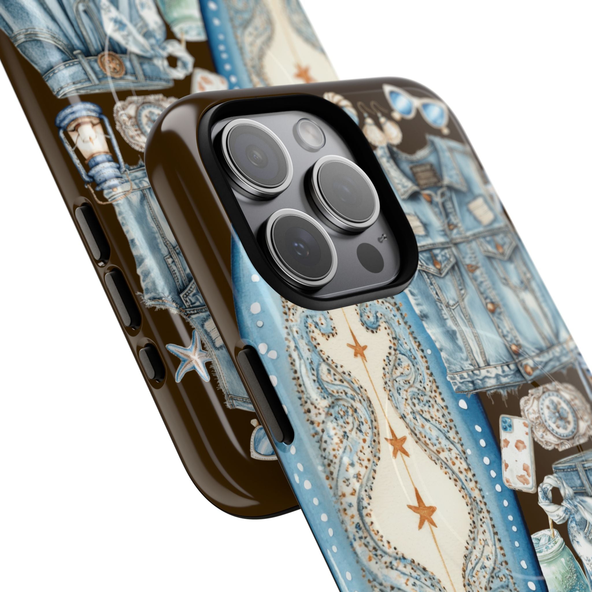 Sundown Cowgirl Boots Brown Phone Case | Coastal Western Patchwork MagSafe Design