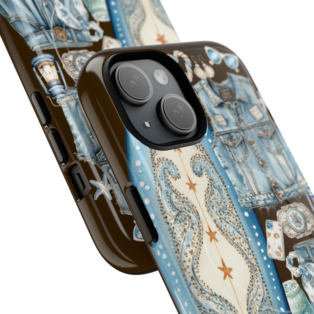 Sundown Cowgirl Boots Brown Phone Case | Coastal Western Patchwork MagSafe Design