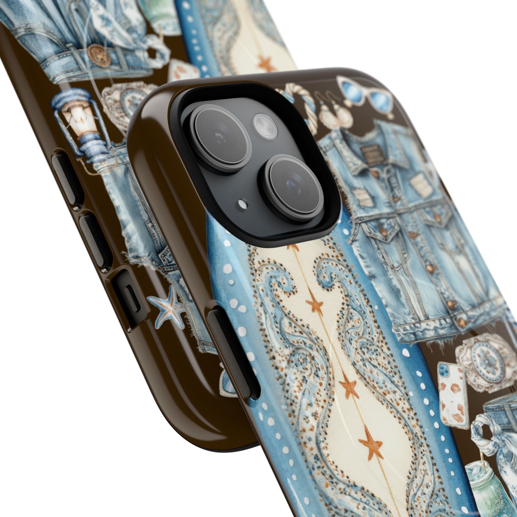 Sundown Cowgirl Boots Brown Phone Case | Coastal Western Patchwork MagSafe Design