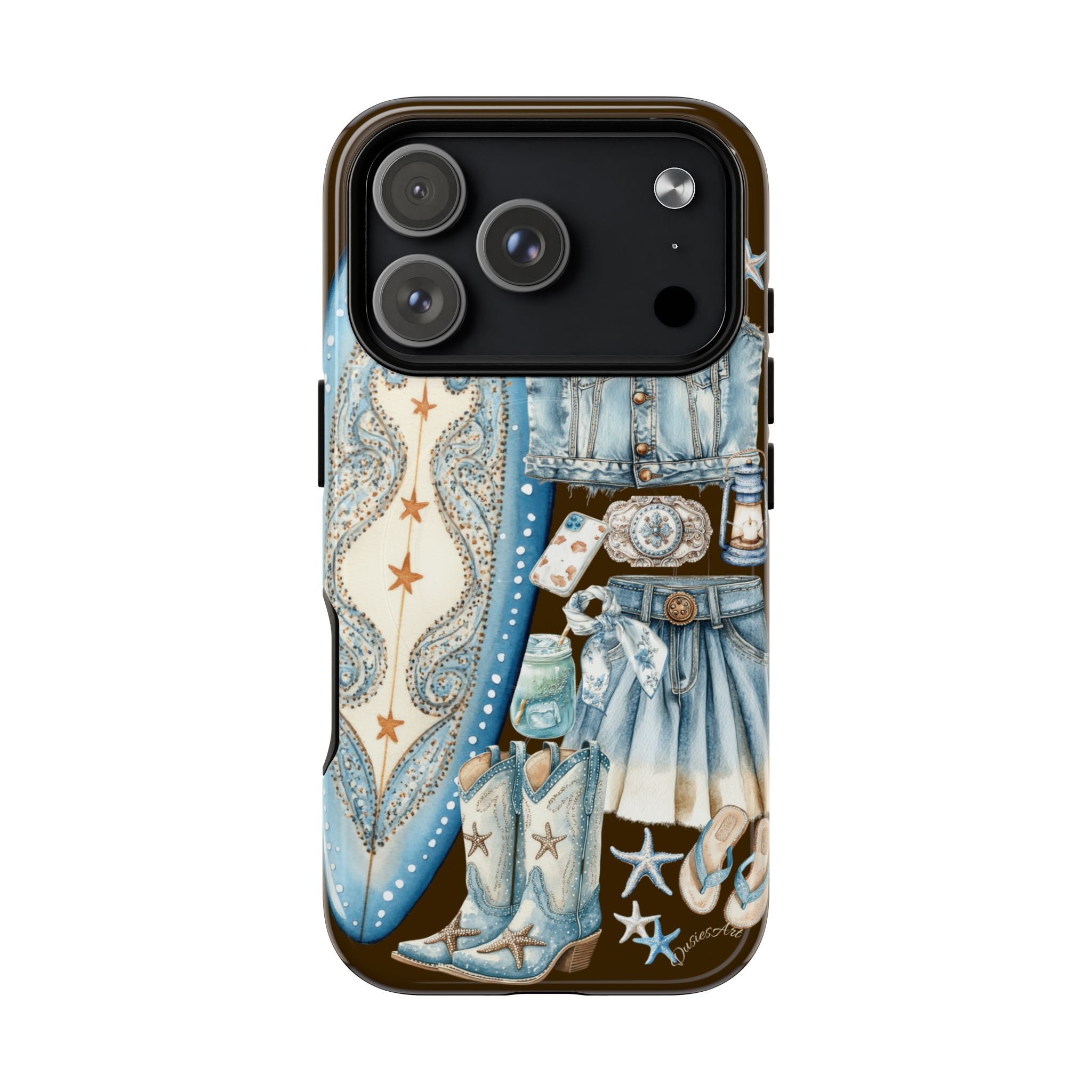 Sundown Cowgirl Boots Brown Phone Case | Coastal Western Patchwork MagSafe Design