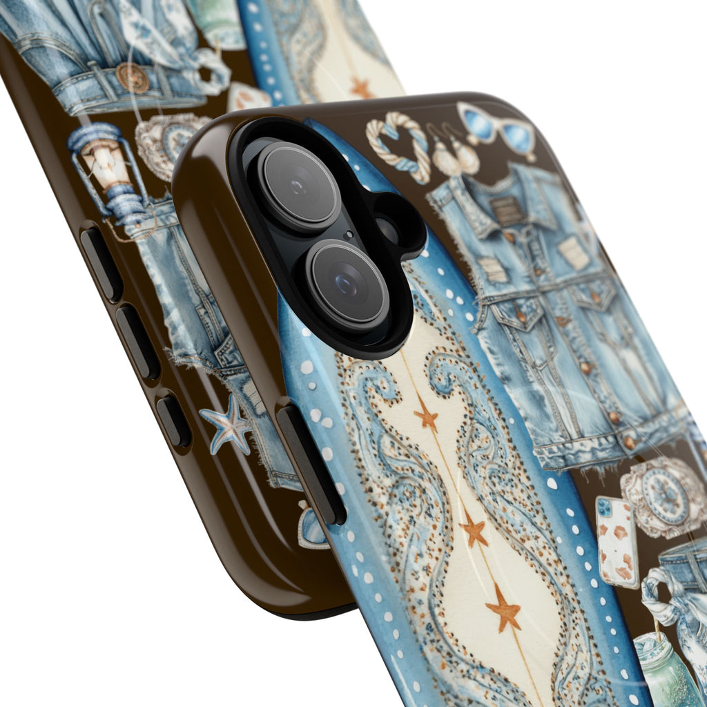 Sundown Cowgirl Boots Brown Phone Case | Coastal Western Patchwork MagSafe Design