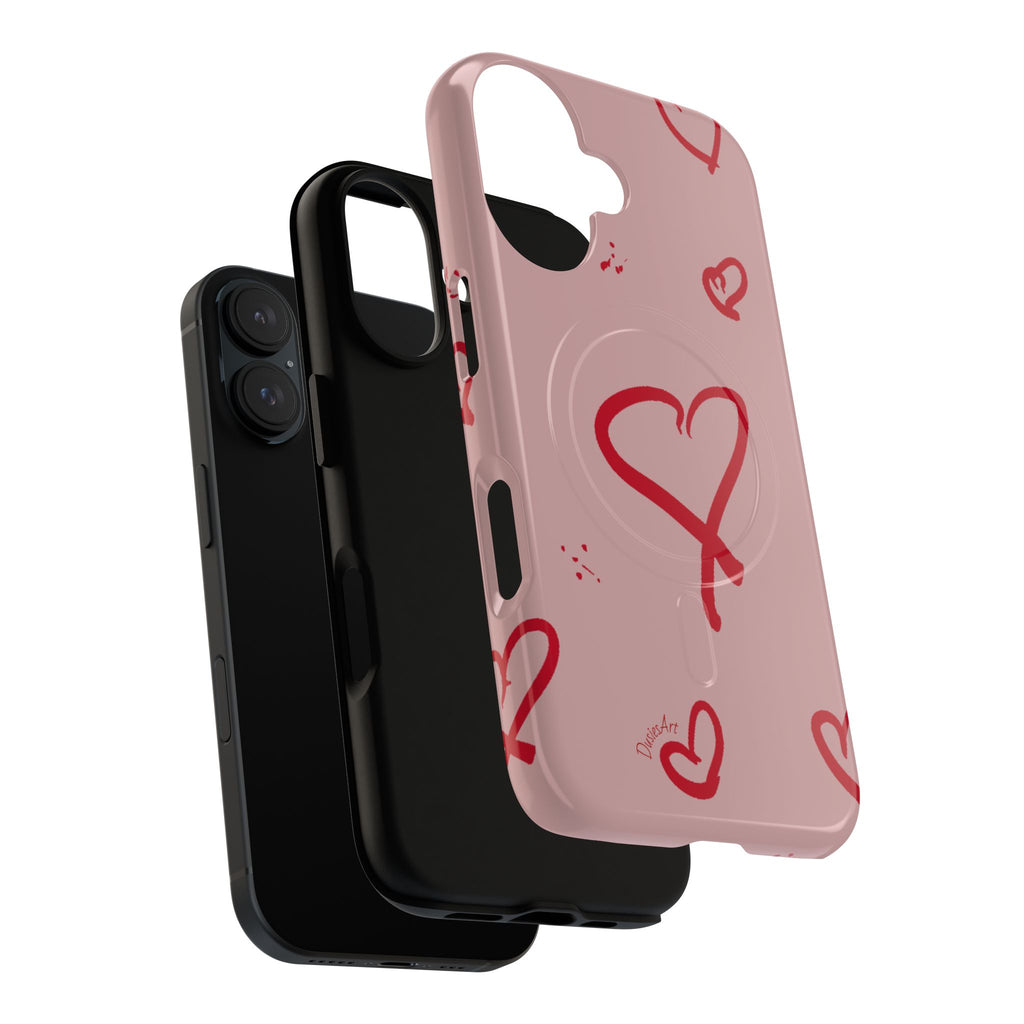 Red Doodle Hearts Phone Case | Tough Magnetic Case