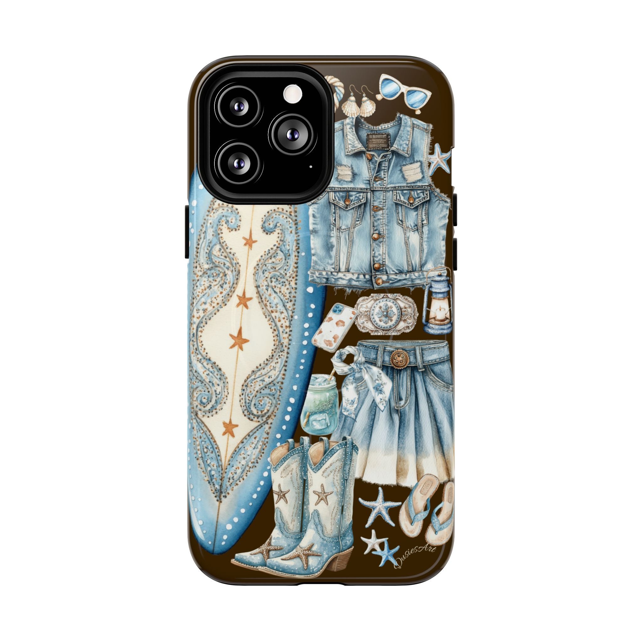 Sundown Cowgirl Boots Brown Phone Case | Coastal Western Patchwork MagSafe Design