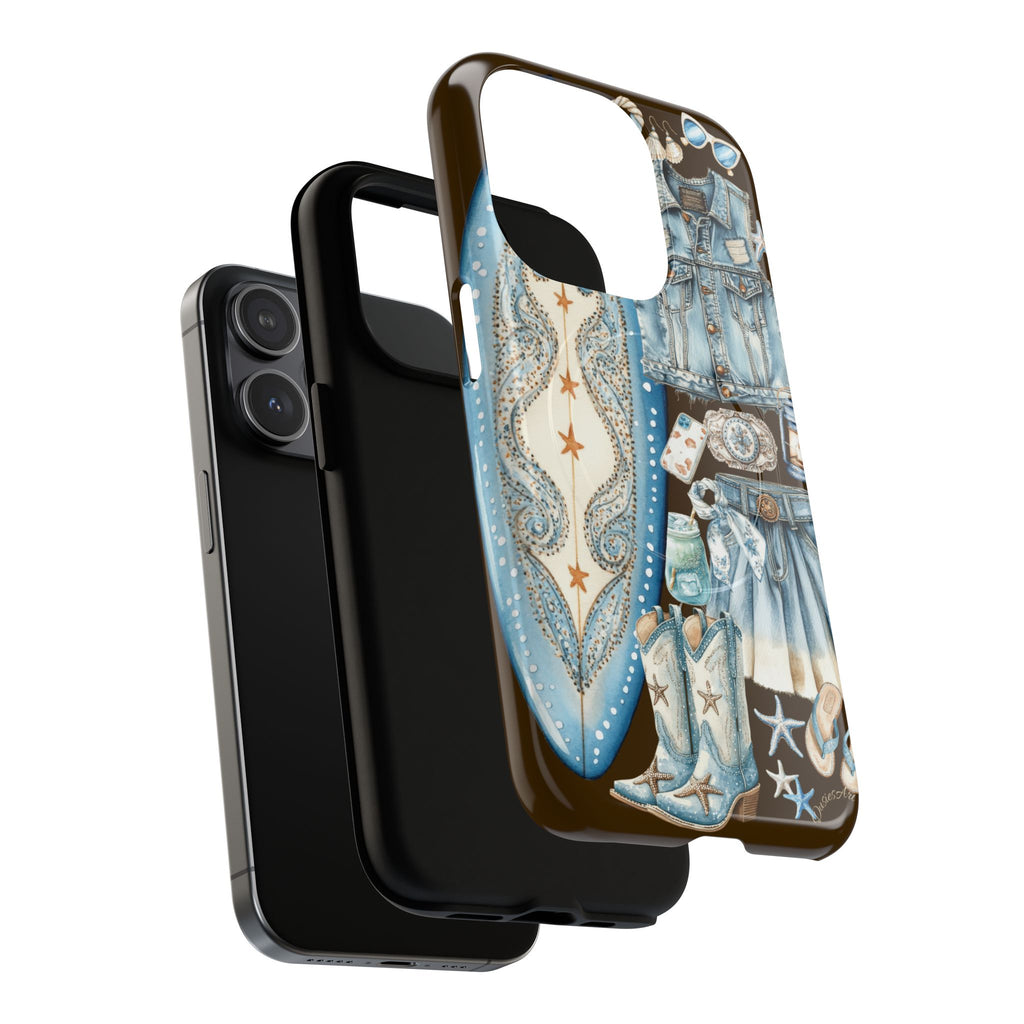 Sundown Cowgirl Boots Brown Phone Case | Coastal Western Patchwork MagSafe Design