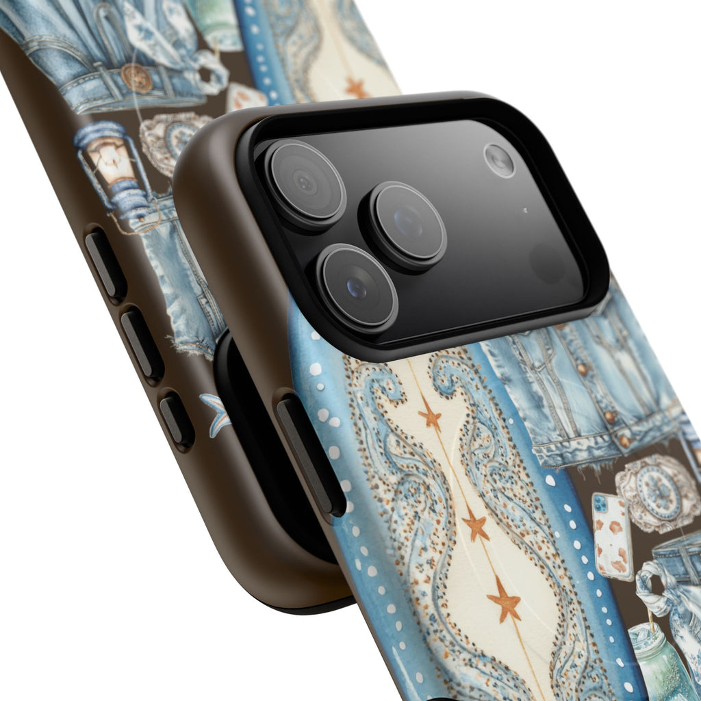Sundown Cowgirl Boots Brown Phone Case | Coastal Western Patchwork MagSafe Design