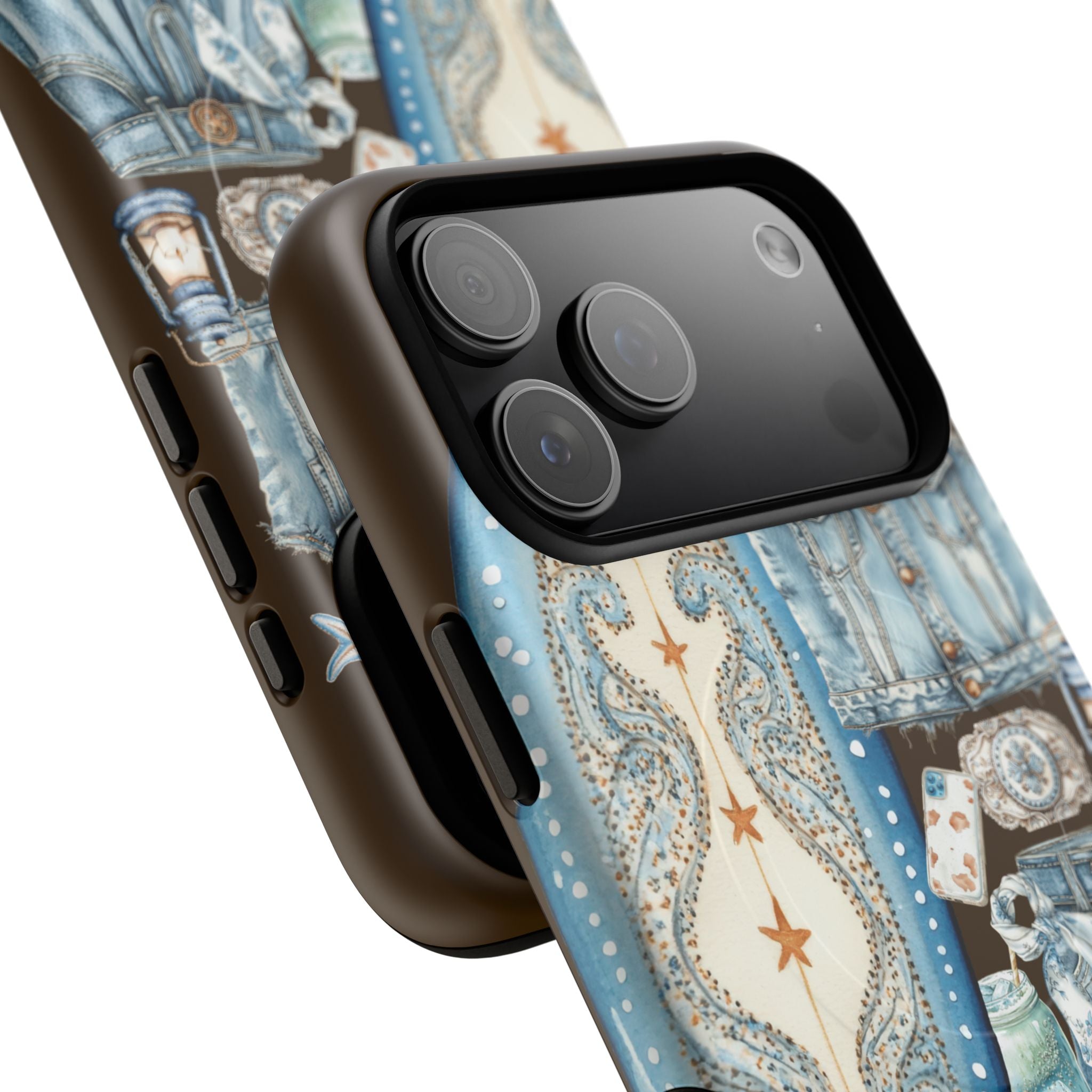 Sundown Cowgirl Boots Brown Phone Case | Coastal Western Patchwork MagSafe Design