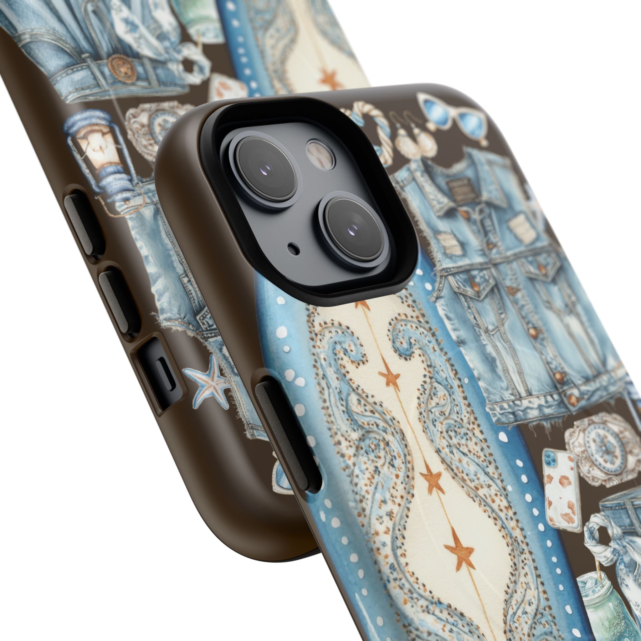 Sundown Cowgirl Boots Brown Phone Case | Coastal Western Patchwork MagSafe Design