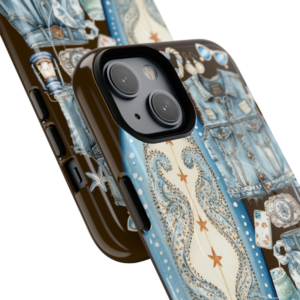 Sundown Cowgirl Boots Brown Phone Case | Coastal Western Patchwork MagSafe Design