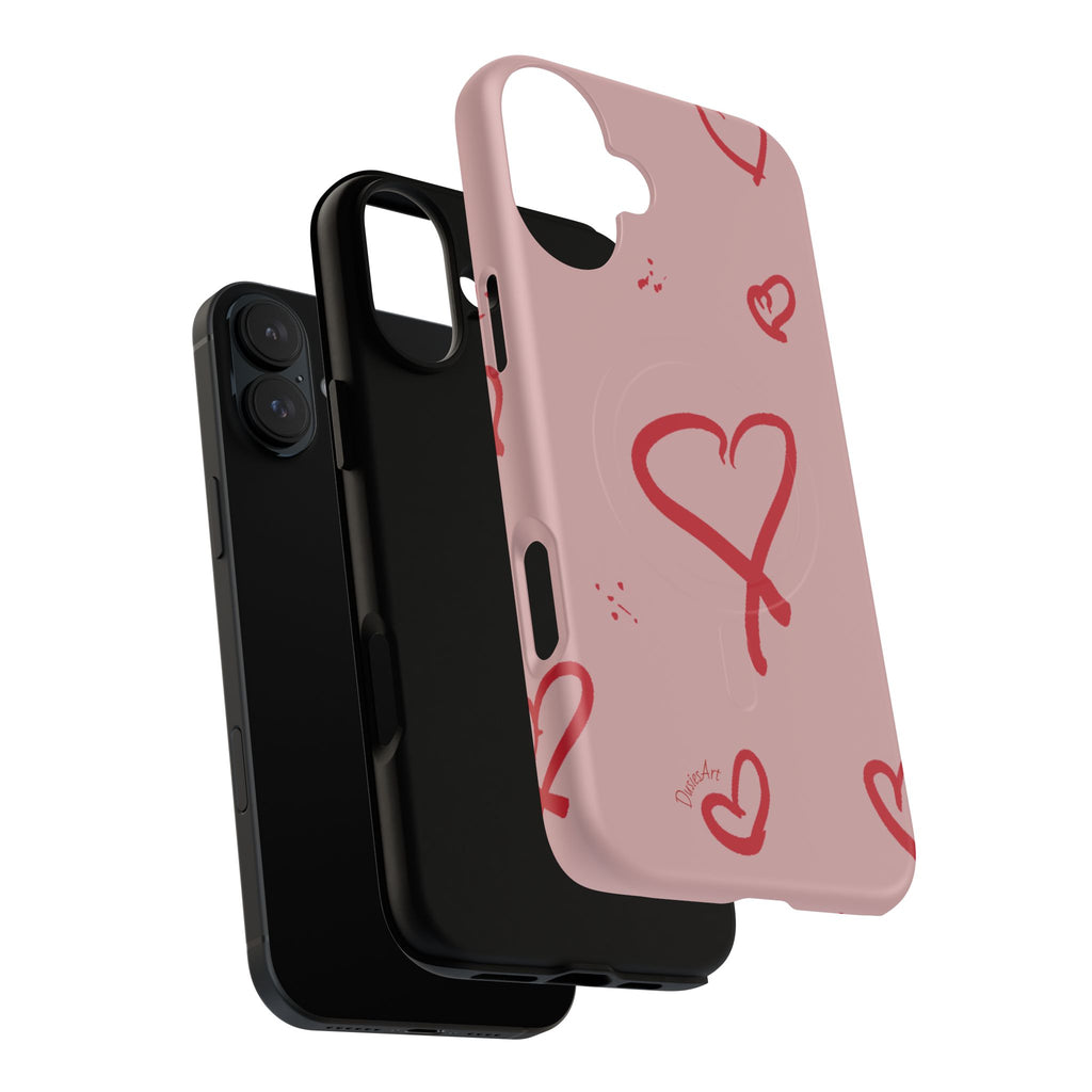 Red Doodle Hearts Phone Case | Tough Magnetic Case