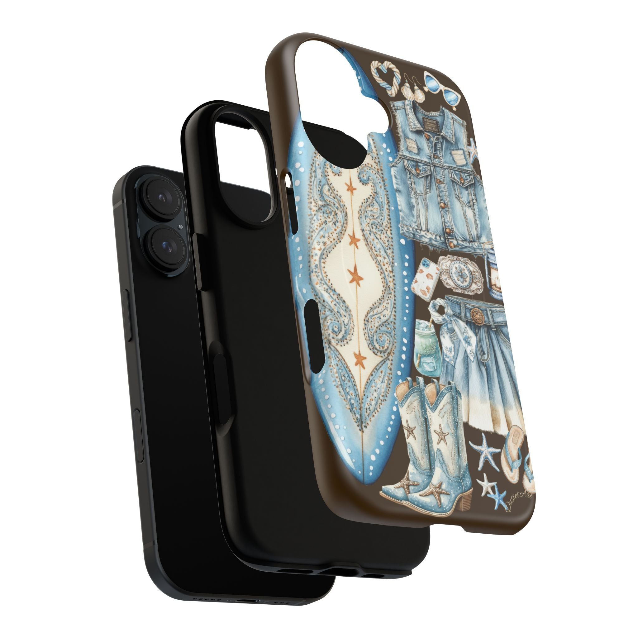 Sundown Cowgirl Boots Brown Phone Case | Coastal Western Patchwork MagSafe Design