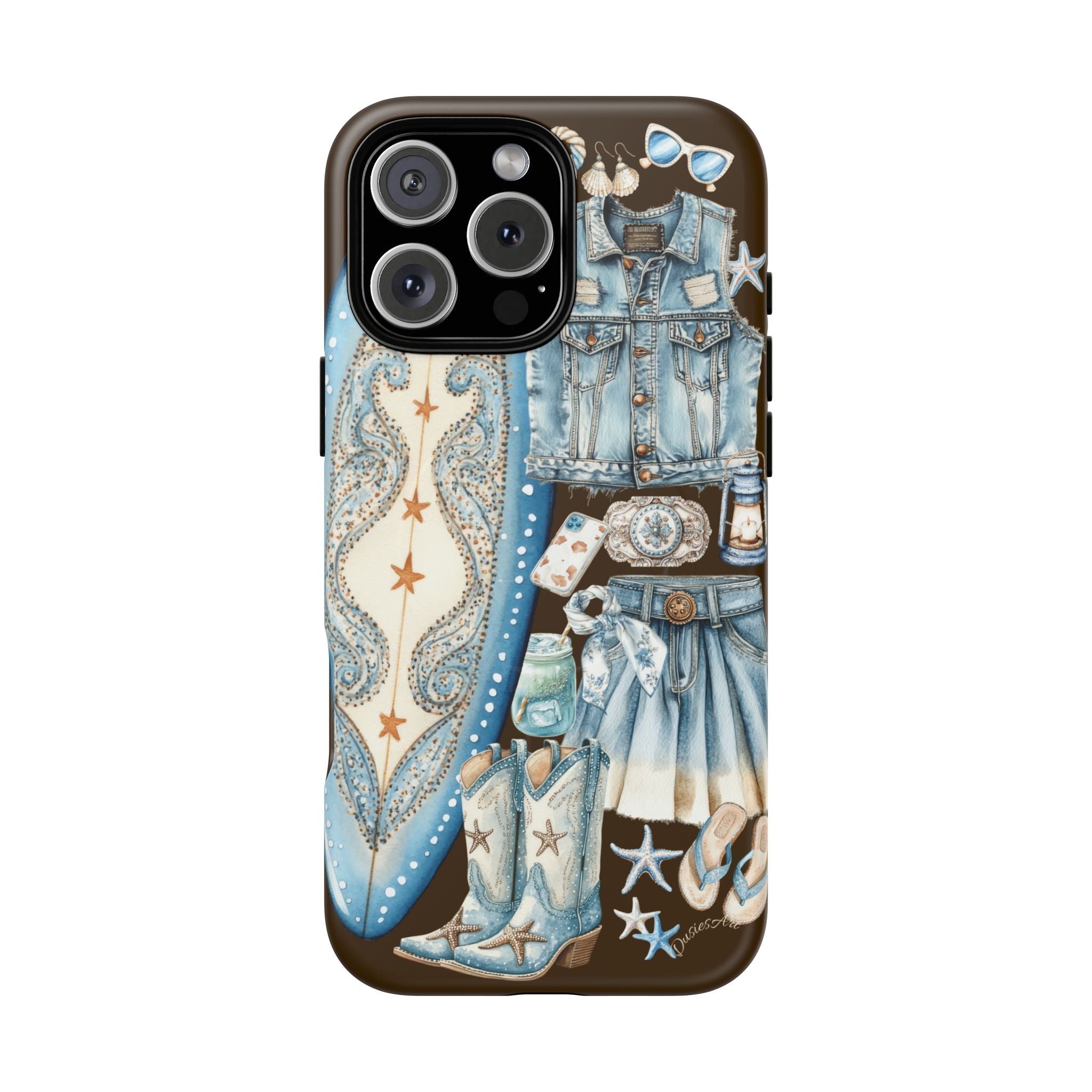 Sundown Cowgirl Boots Brown Phone Case | Coastal Western Patchwork MagSafe Design