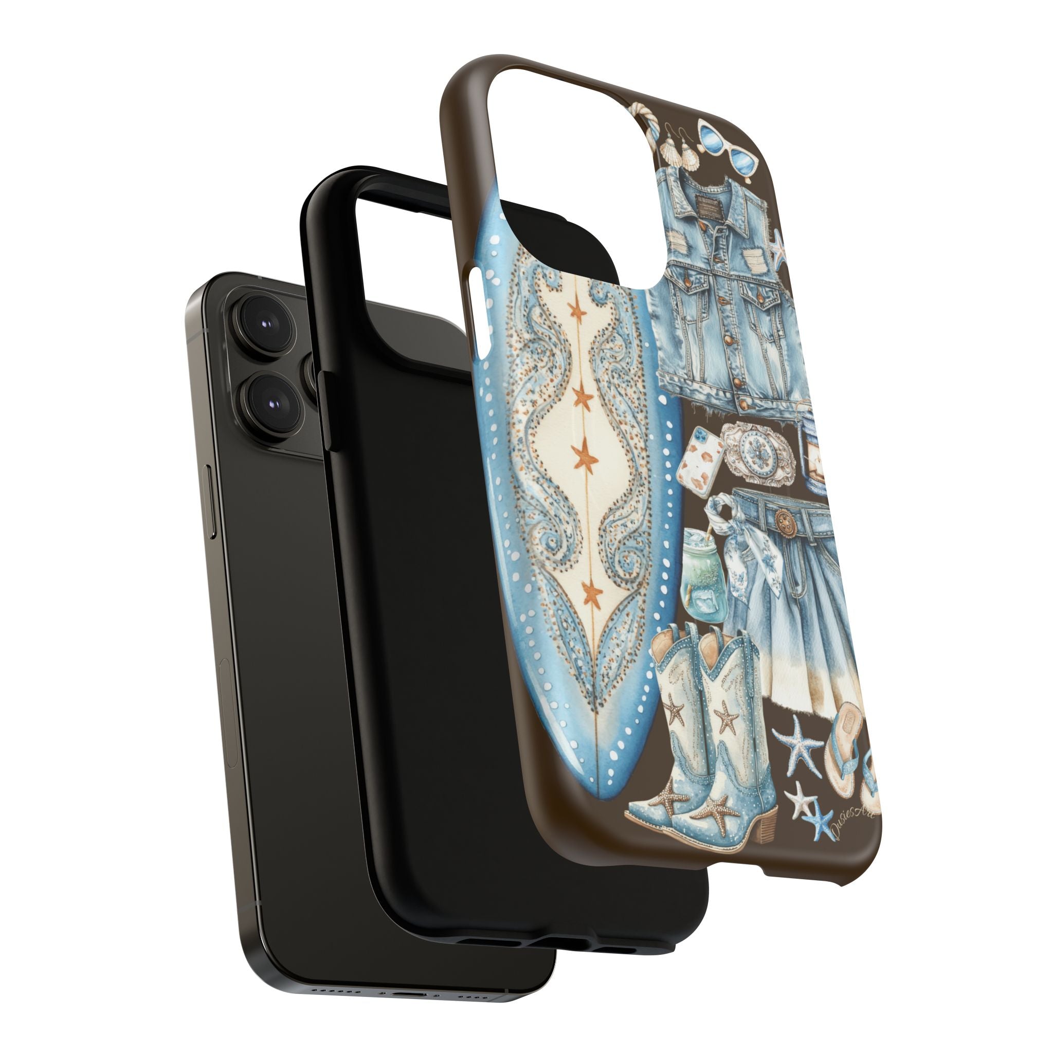 Sundown Cowgirl Boots Brown Phone Case | Coastal Western Patchwork MagSafe Design