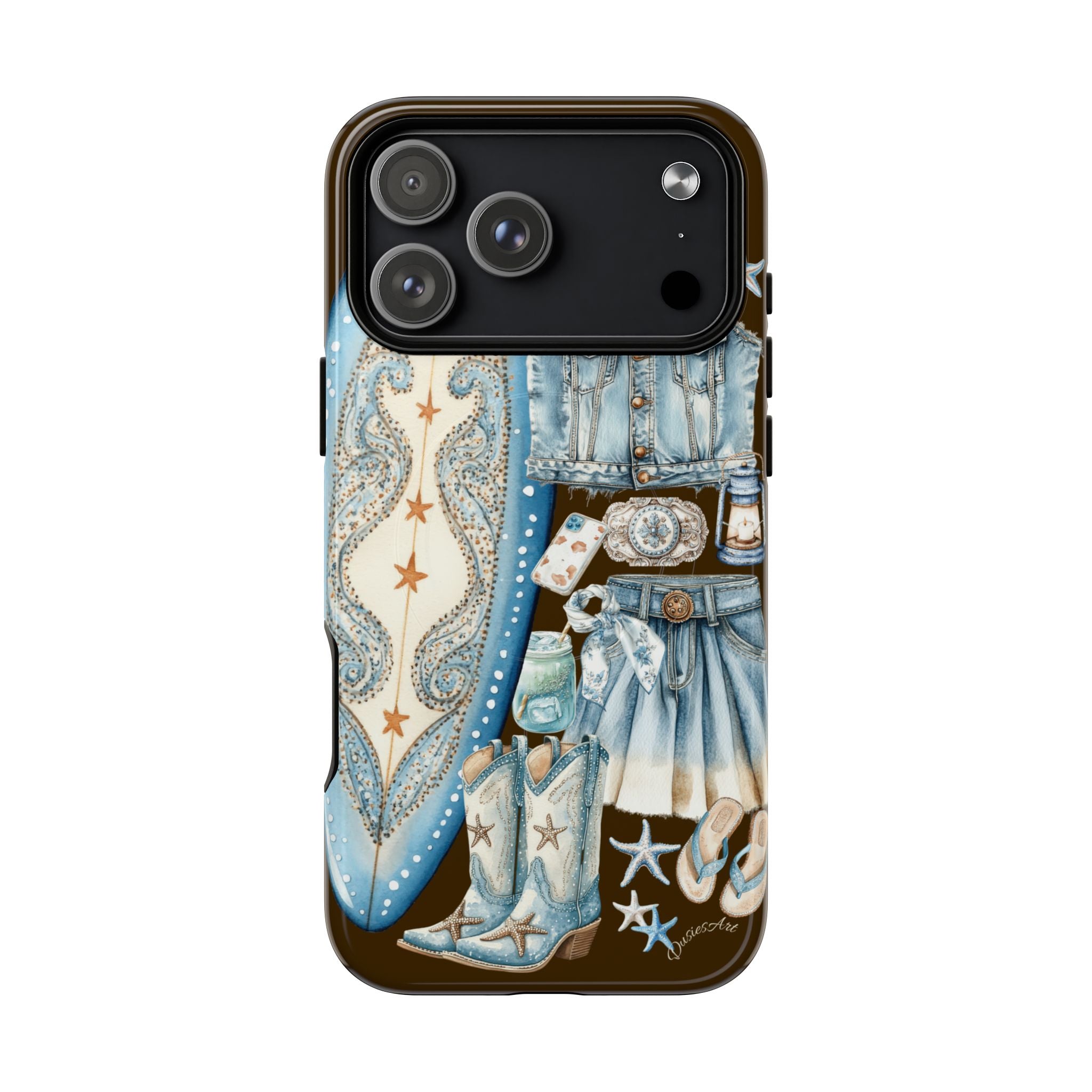 Sundown Cowgirl Boots Brown Phone Case | Coastal Western Patchwork MagSafe Design