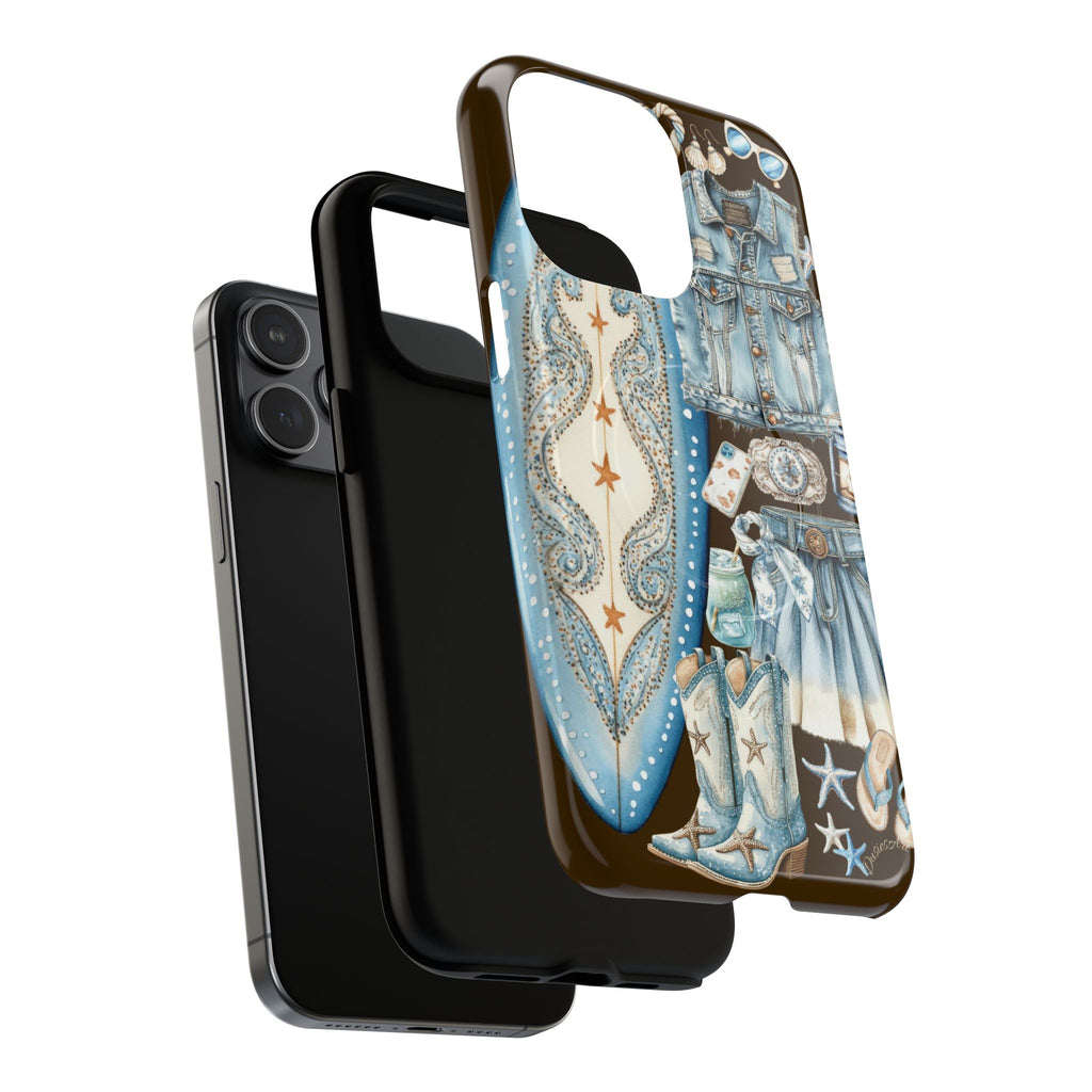 Sundown Cowgirl Boots Brown Phone Case | Coastal Western Patchwork MagSafe Design