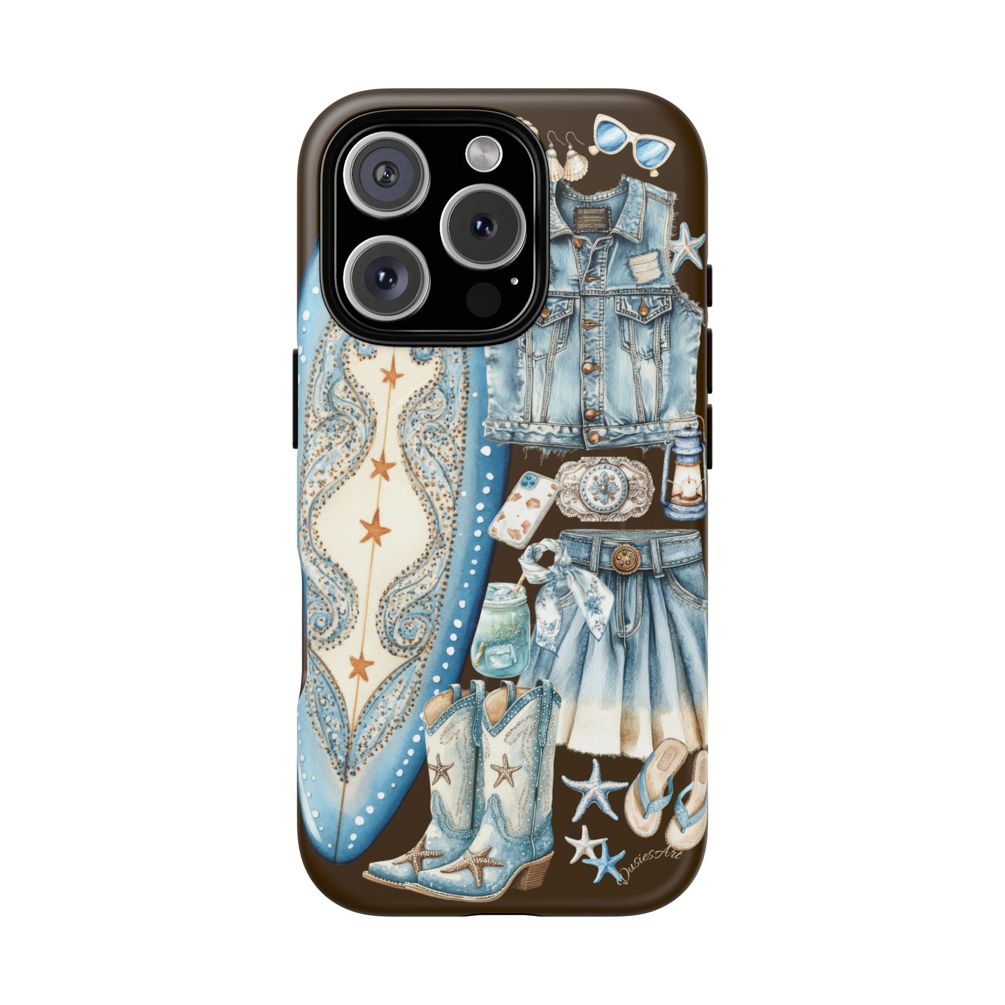 Sundown Cowgirl Boots Brown Phone Case | Coastal Western Patchwork MagSafe Design