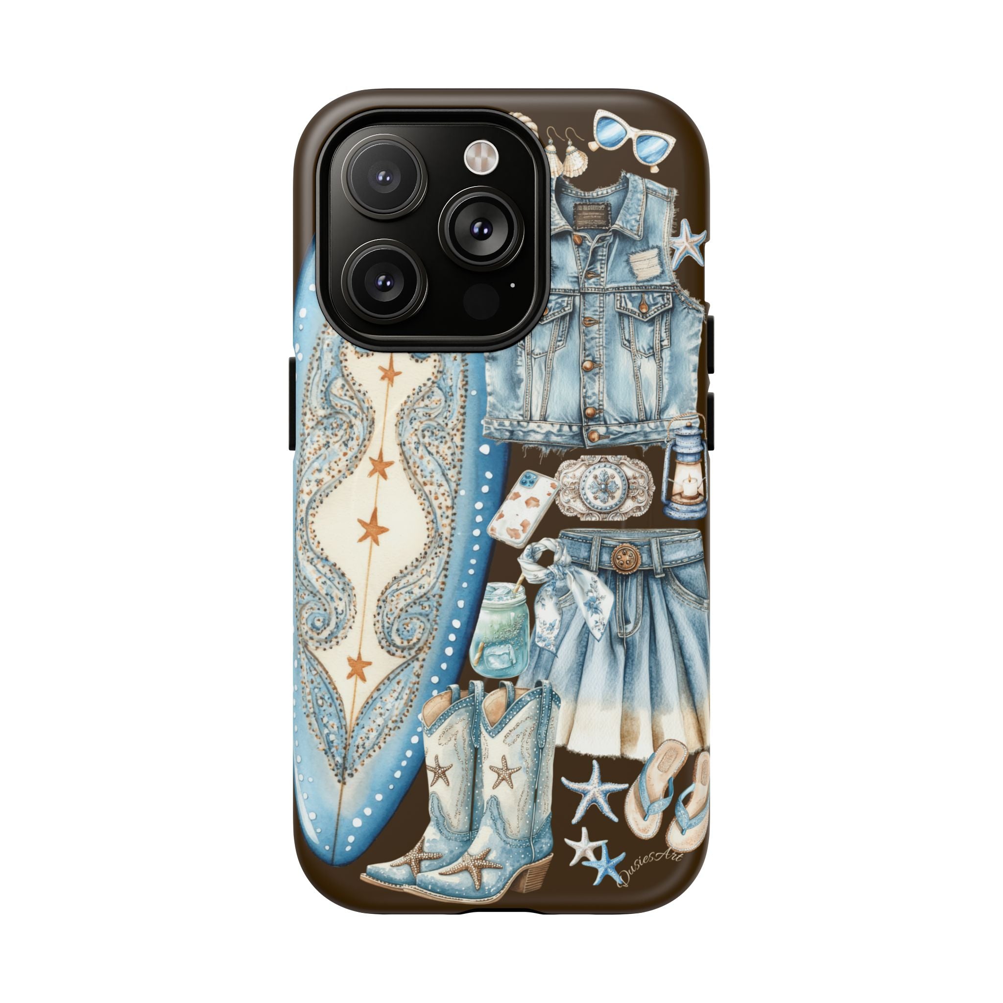 Sundown Cowgirl Boots Brown Phone Case | Coastal Western Patchwork MagSafe Design