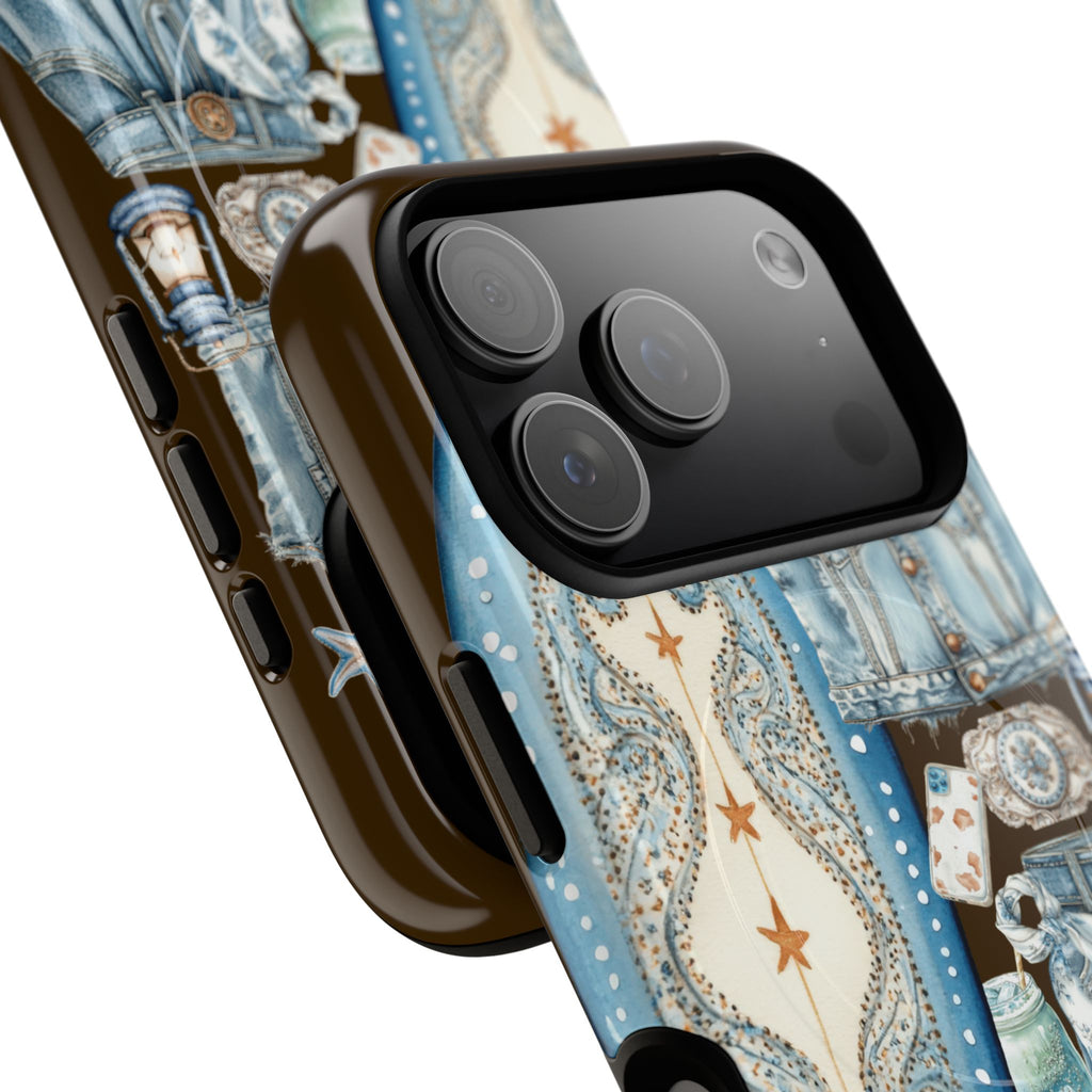 Sundown Cowgirl Boots Brown Phone Case | Coastal Western Patchwork MagSafe Design
