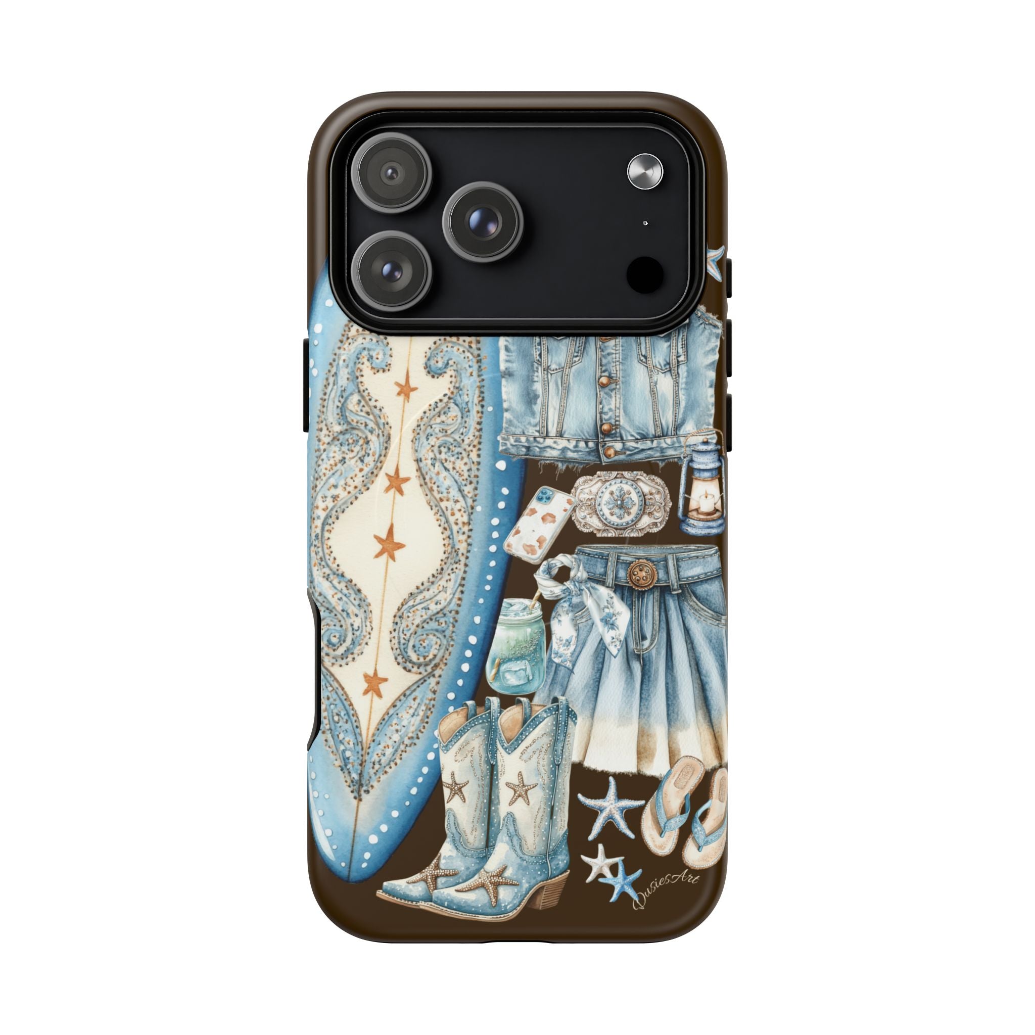 Sundown Cowgirl Boots Brown Phone Case | Coastal Western Patchwork MagSafe Design