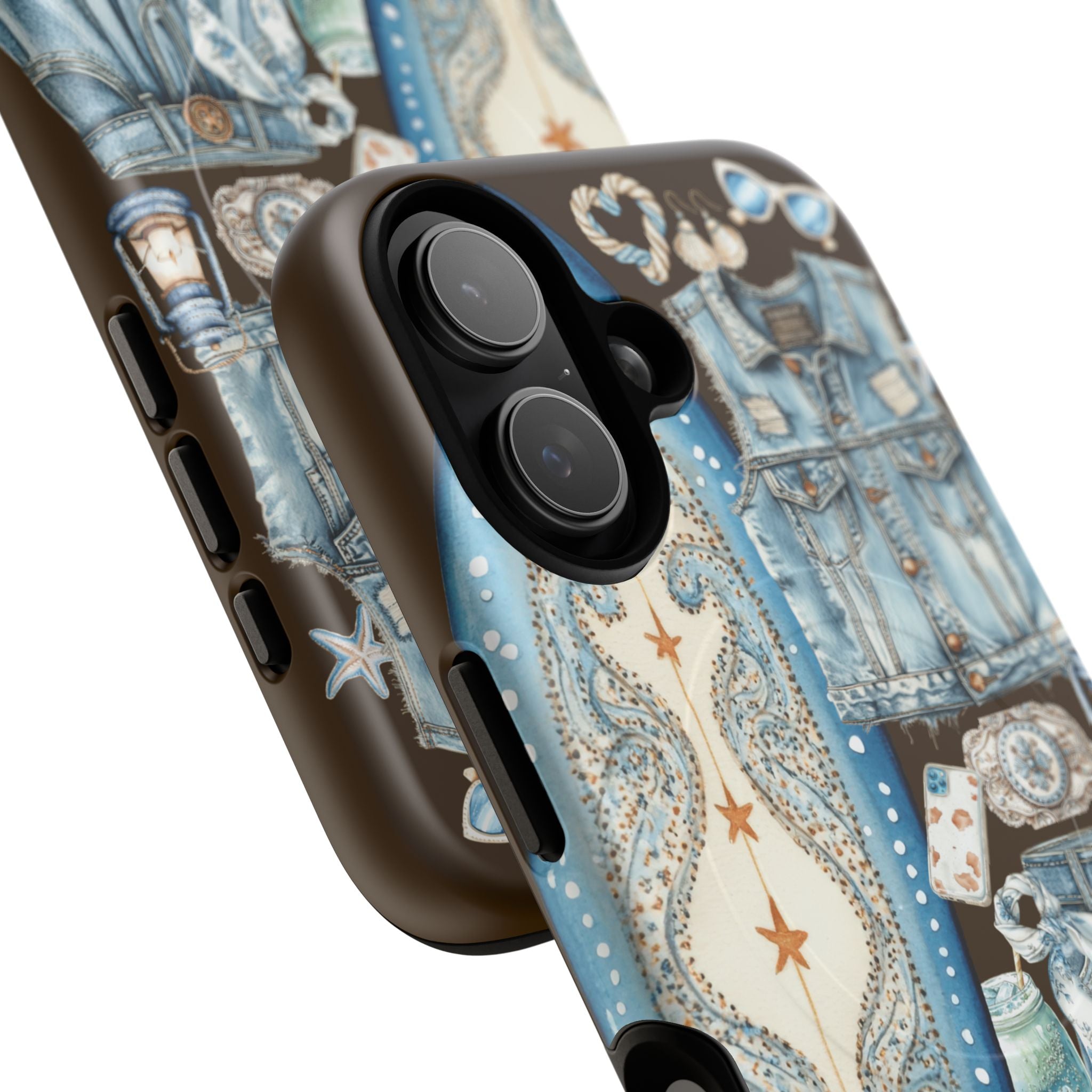 Sundown Cowgirl Boots Brown Phone Case | Coastal Western Patchwork MagSafe Design