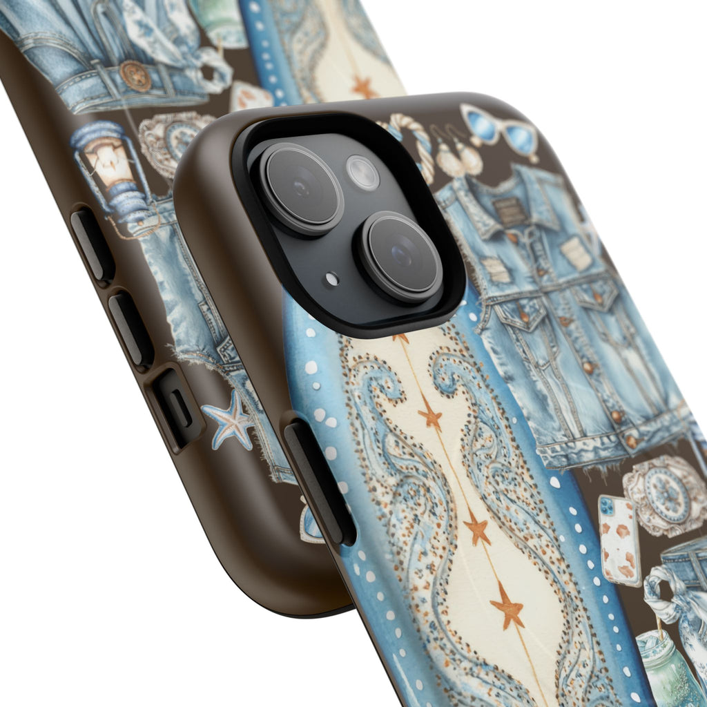 Sundown Cowgirl Boots Brown Phone Case | Coastal Western Patchwork MagSafe Design