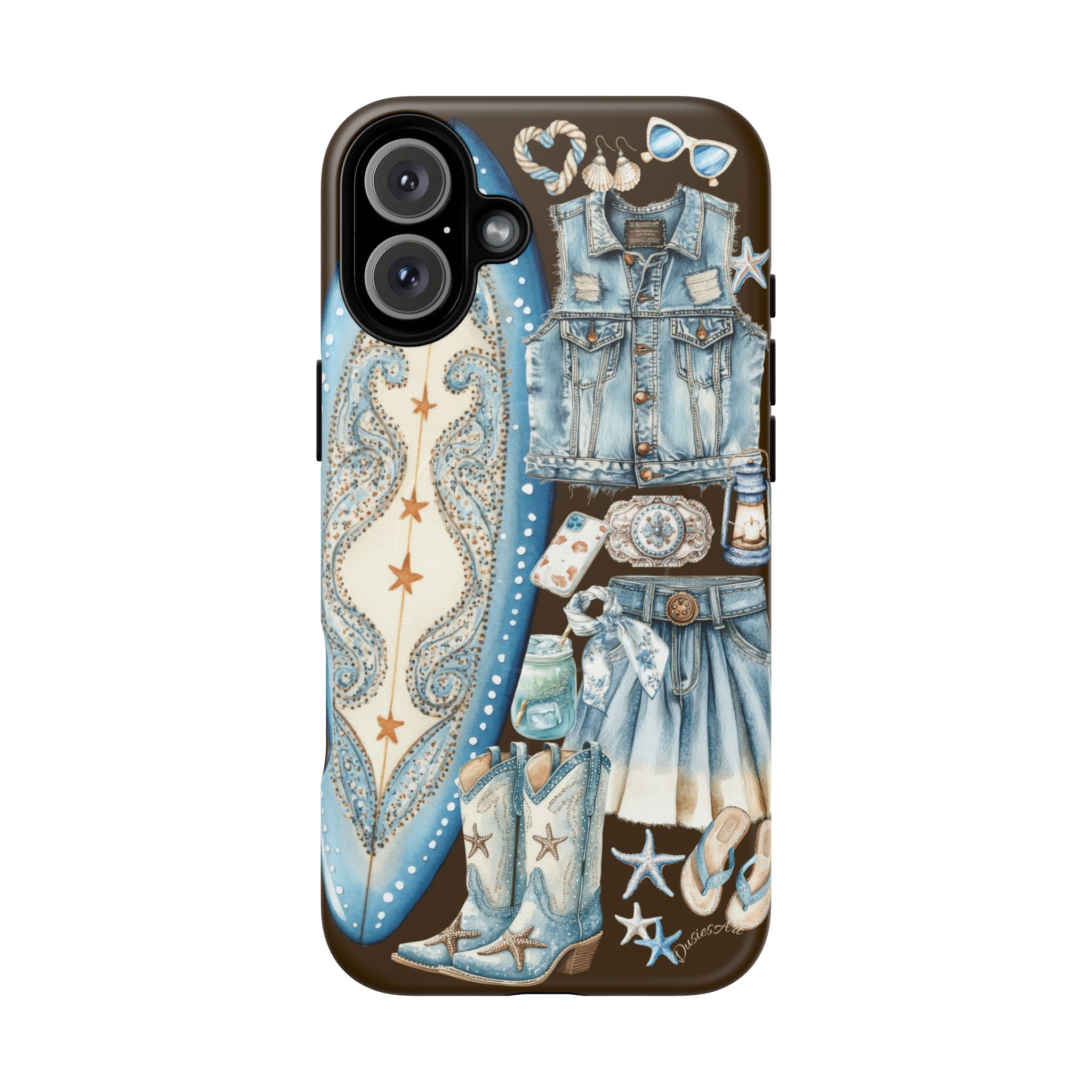 Sundown Cowgirl Boots Brown Phone Case | Coastal Western Patchwork MagSafe Design
