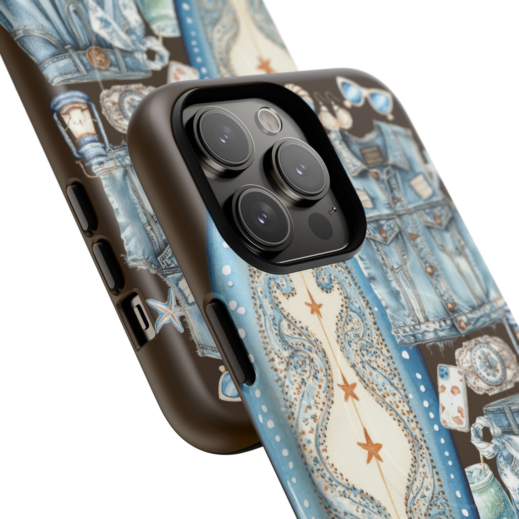 Sundown Cowgirl Boots Brown Phone Case | Coastal Western Patchwork MagSafe Design