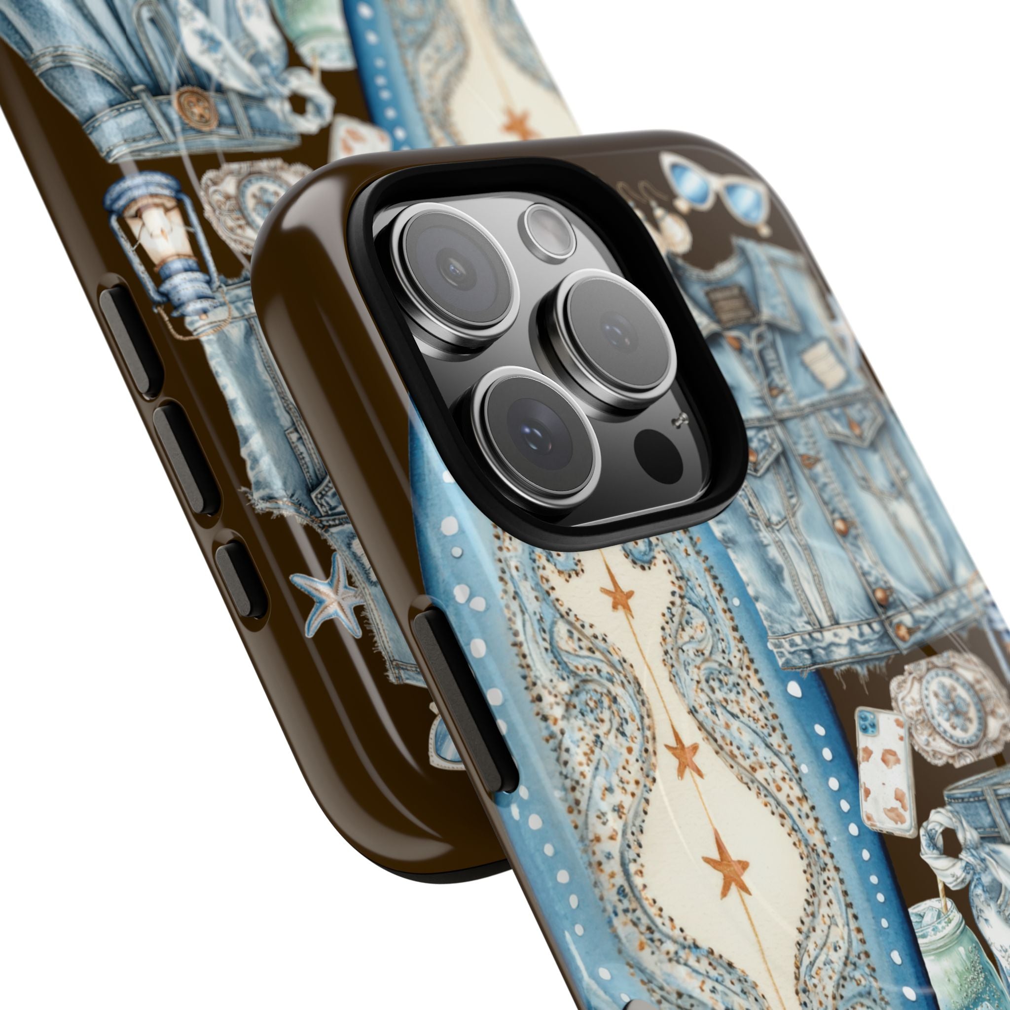 Sundown Cowgirl Boots Brown Phone Case | Coastal Western Patchwork MagSafe Design