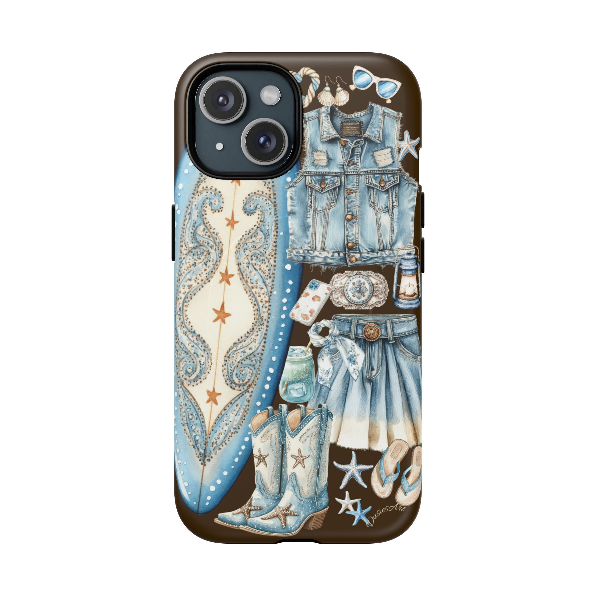Sundown Cowgirl Boots Brown Phone Case | Coastal Western Patchwork MagSafe Design