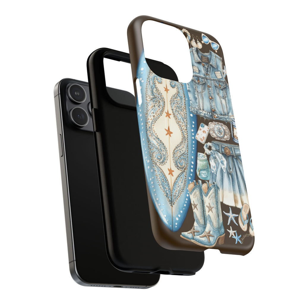 Sundown Cowgirl Boots Brown Phone Case | Coastal Western Patchwork MagSafe Design