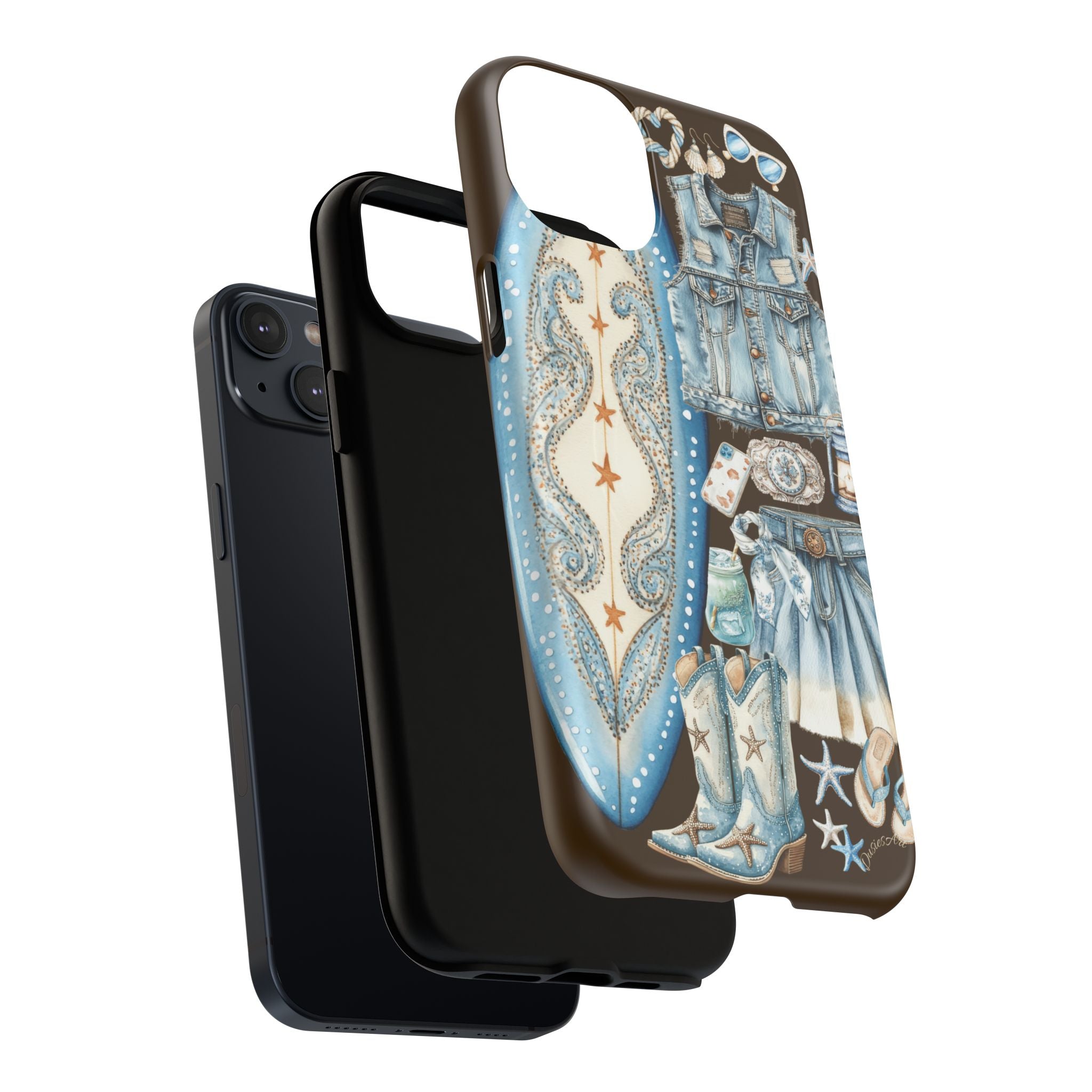 Sundown Cowgirl Boots Brown Phone Case | Coastal Western Patchwork MagSafe Design