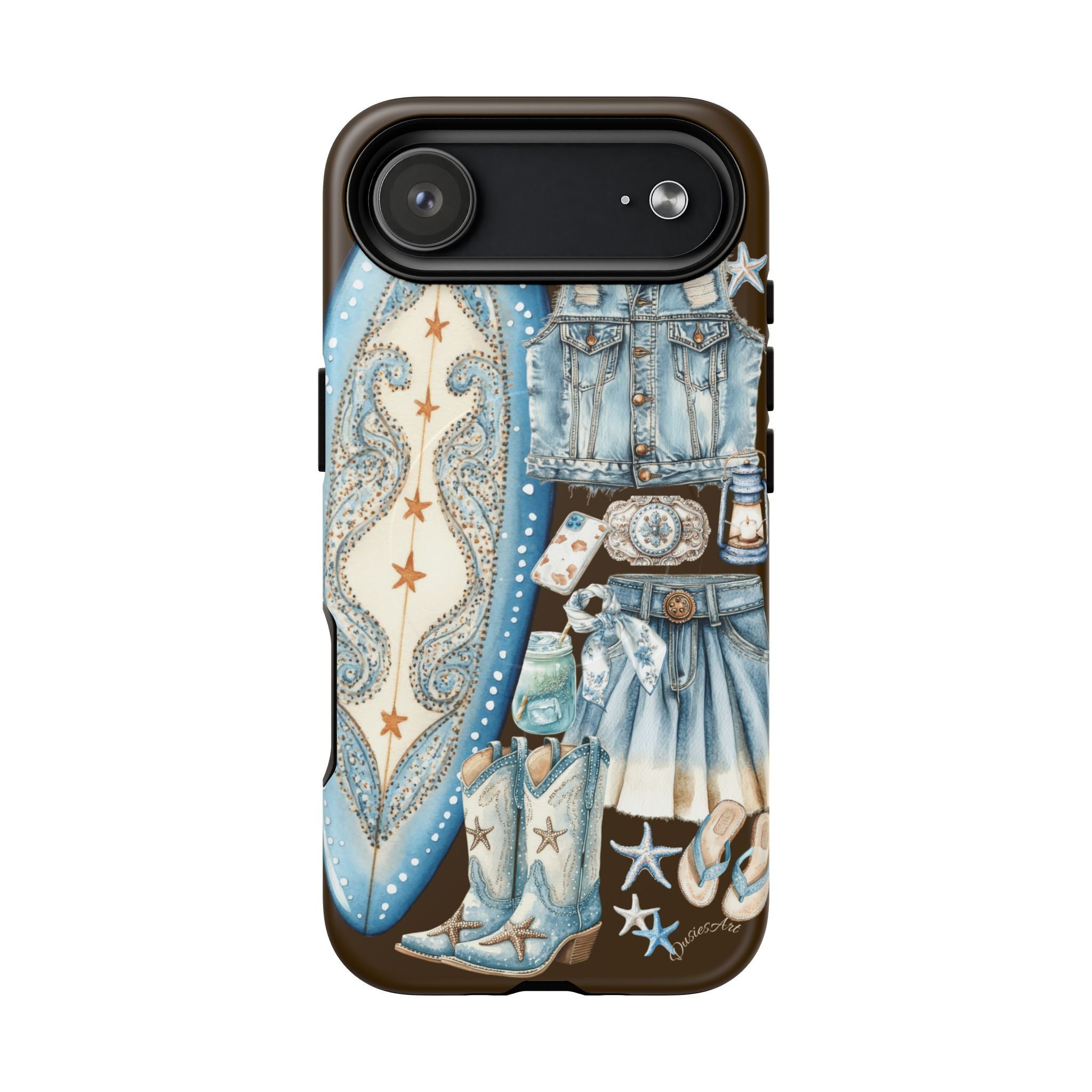 Sundown Cowgirl Boots Brown Phone Case | Coastal Western Patchwork MagSafe Design