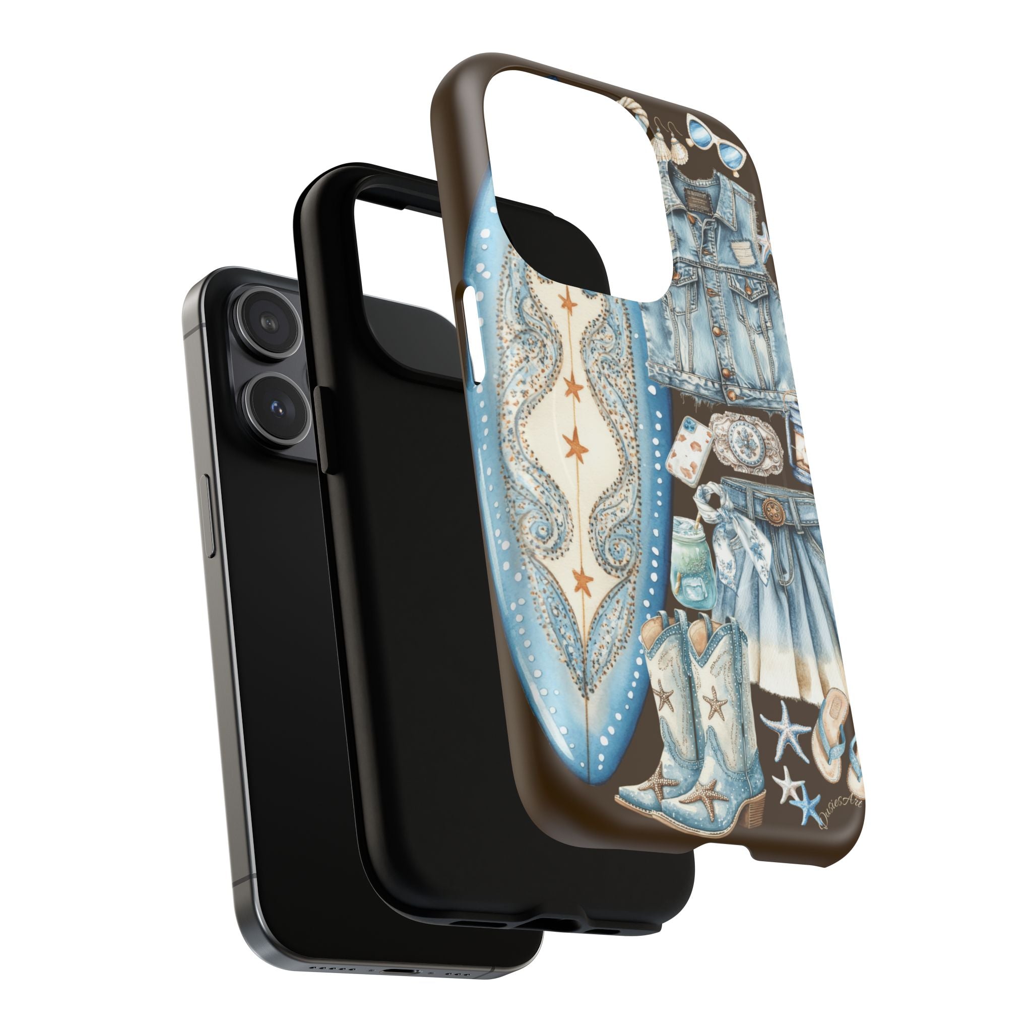 Sundown Cowgirl Boots Brown Phone Case | Coastal Western Patchwork MagSafe Design