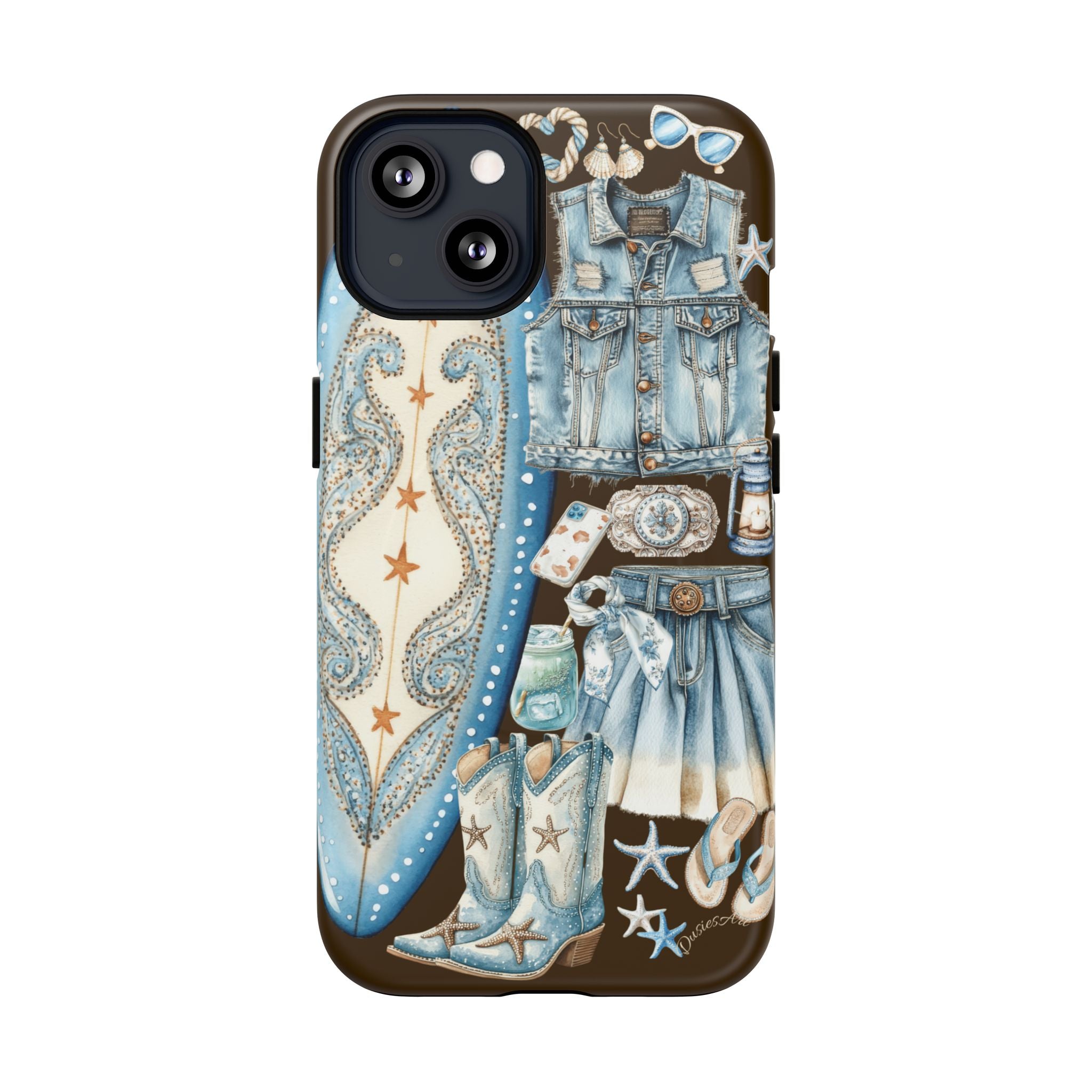 Sundown Cowgirl Boots Brown Phone Case | Coastal Western Patchwork MagSafe Design