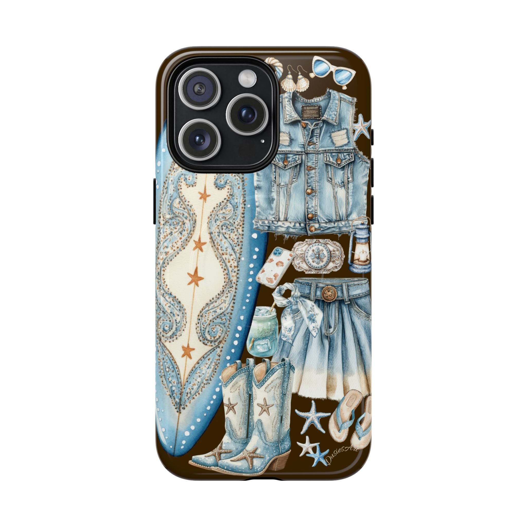 Sundown Cowgirl Boots Brown Phone Case | Coastal Western Patchwork MagSafe Design
