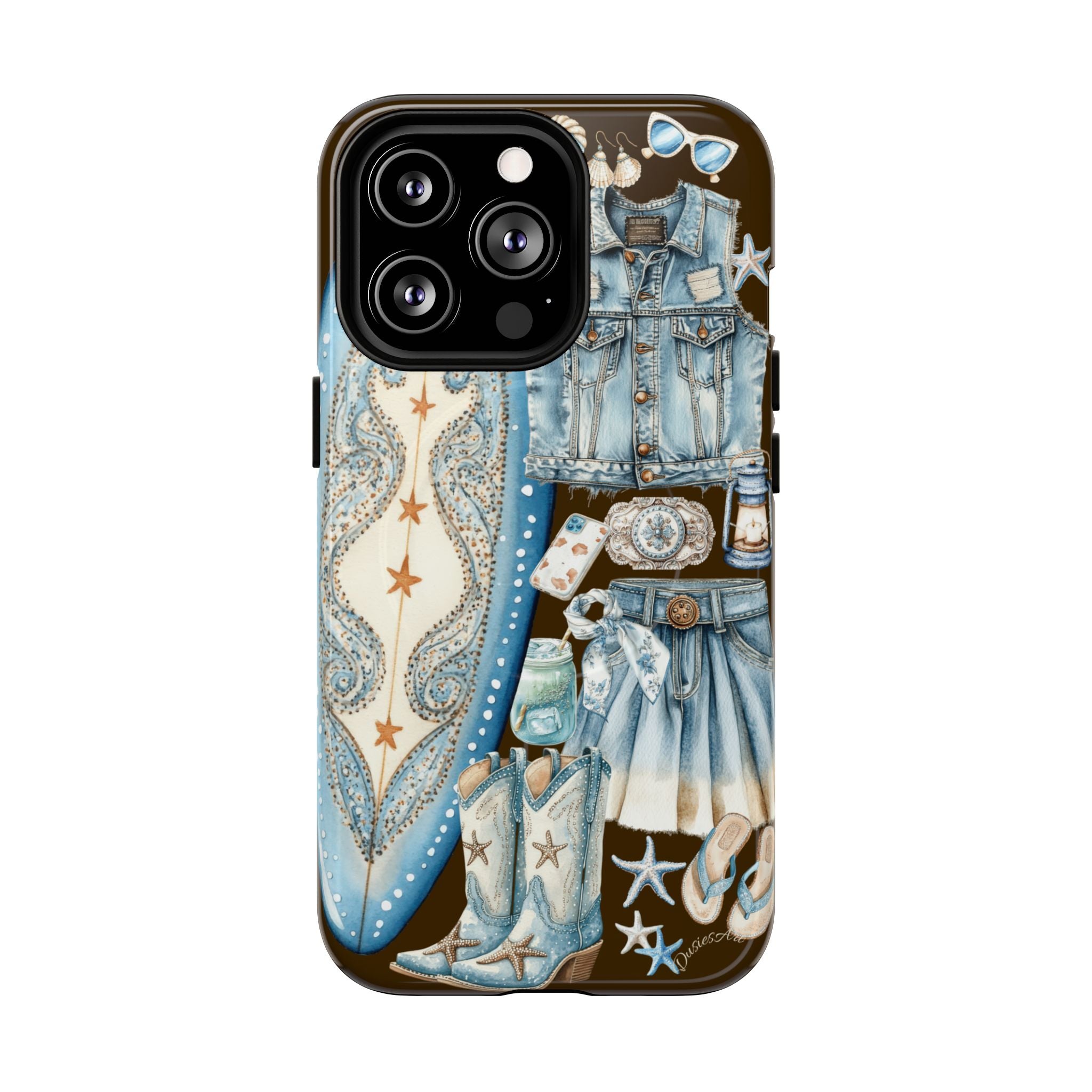 Sundown Cowgirl Boots Brown Phone Case | Coastal Western Patchwork MagSafe Design