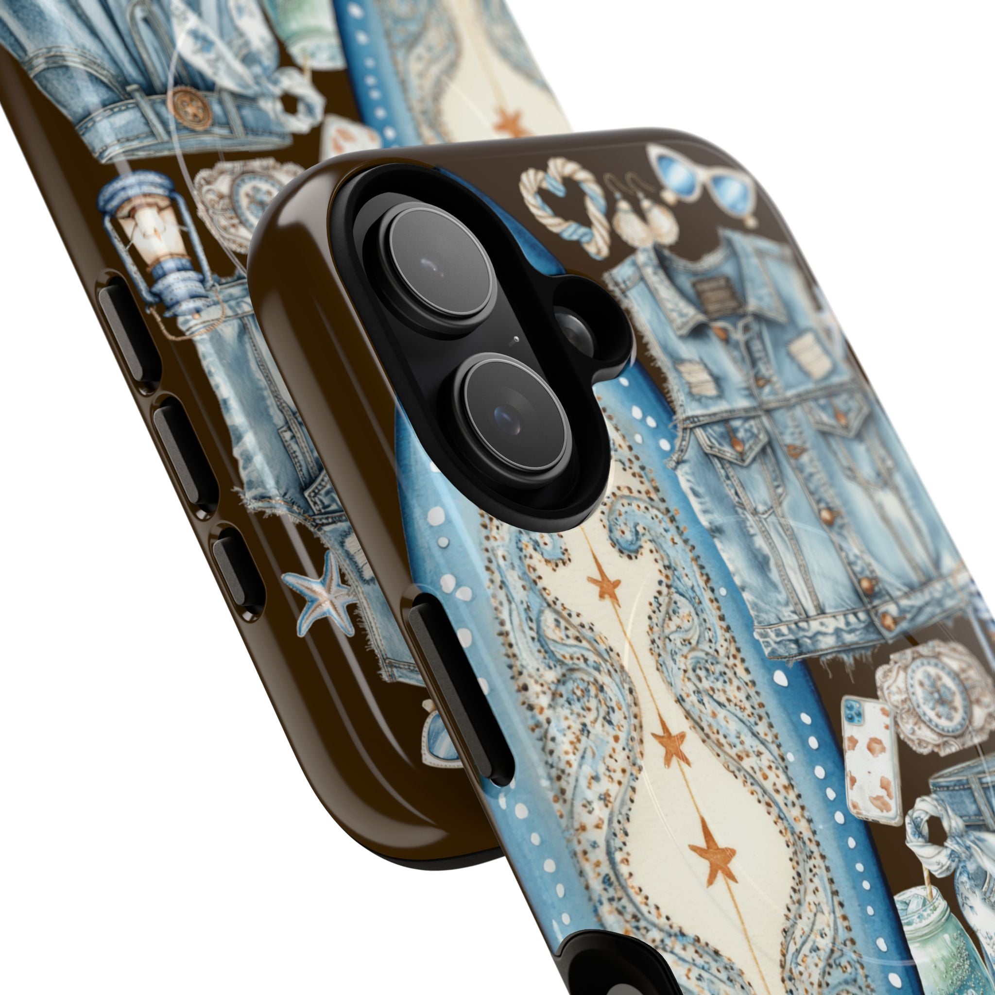 Sundown Cowgirl Boots Brown Phone Case | Coastal Western Patchwork MagSafe Design