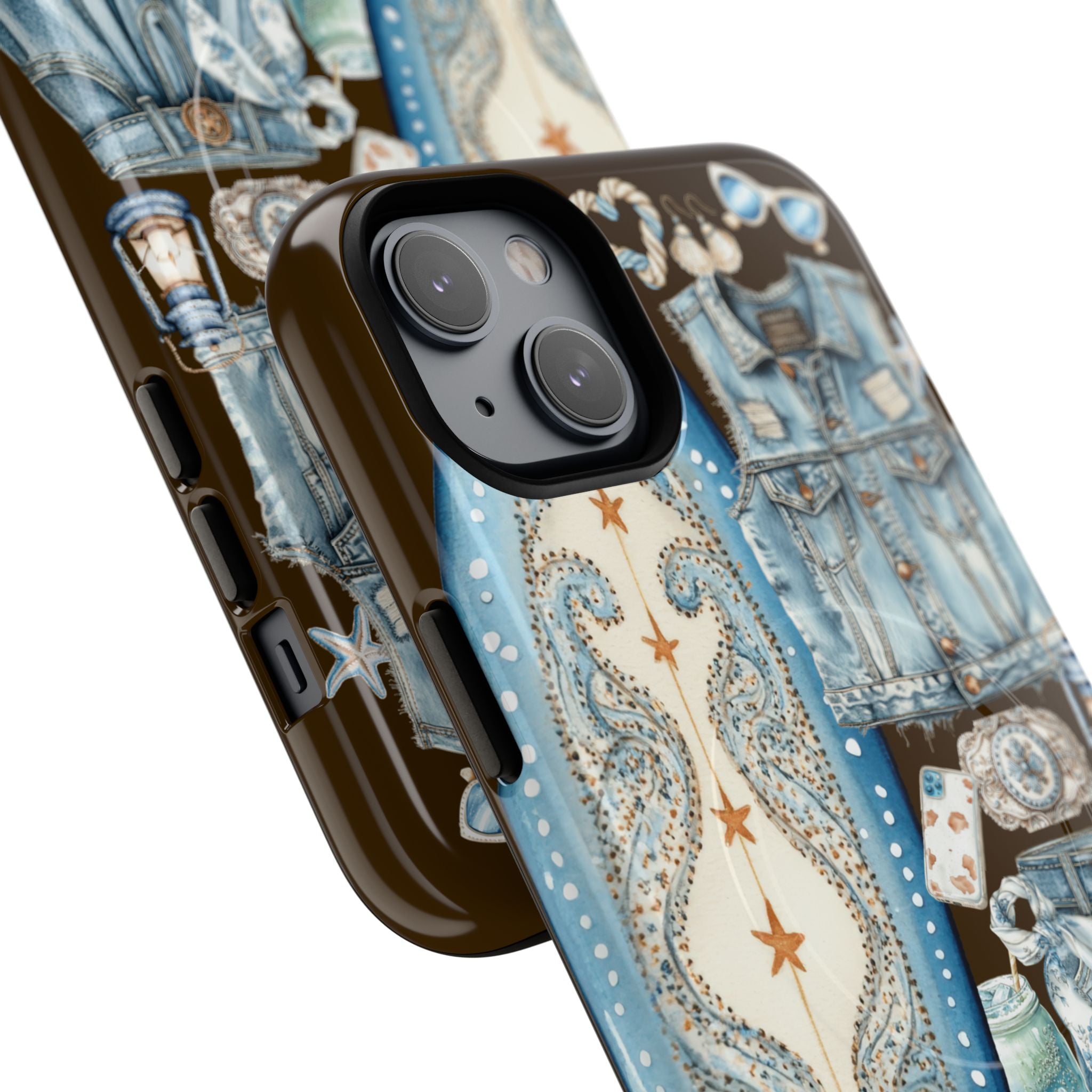 Sundown Cowgirl Boots Brown Phone Case | Coastal Western Patchwork MagSafe Design