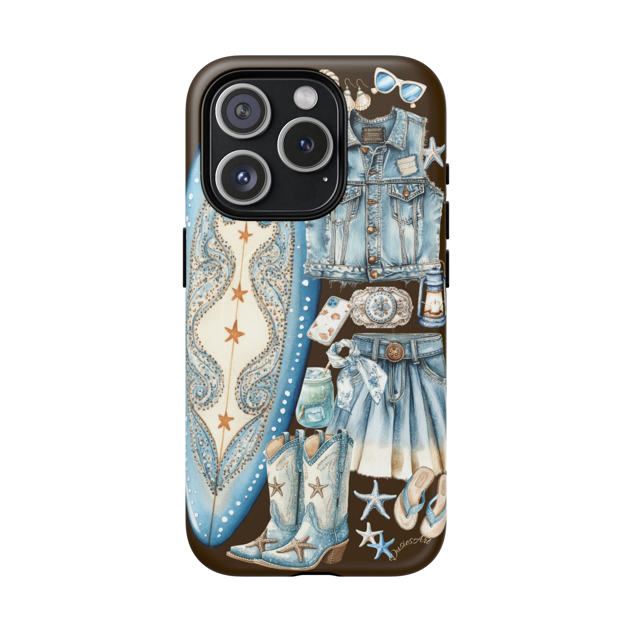 Sundown Cowgirl Boots Brown Phone Case | Coastal Western Patchwork MagSafe Design