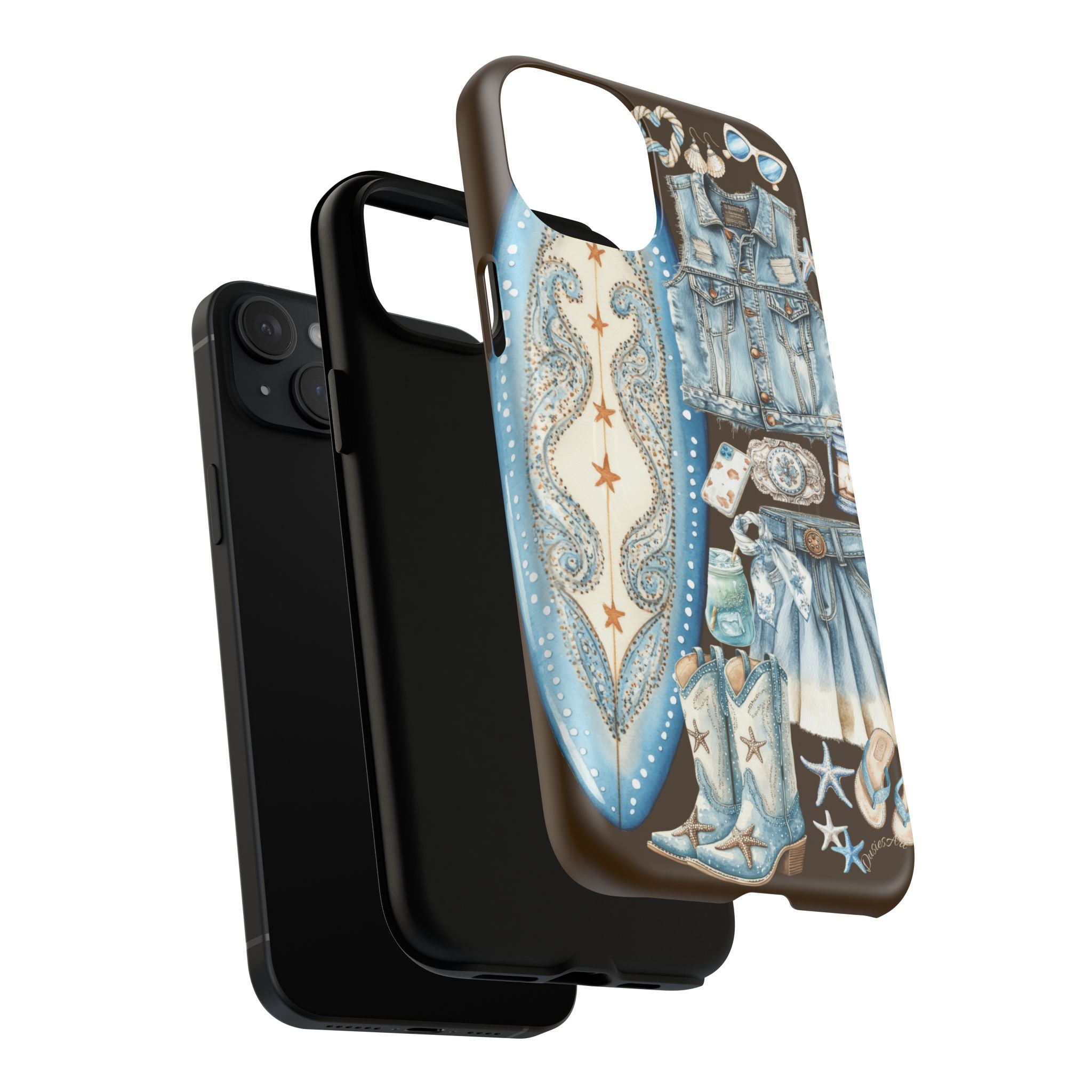 Sundown Cowgirl Boots Brown Phone Case | Coastal Western Patchwork MagSafe Design