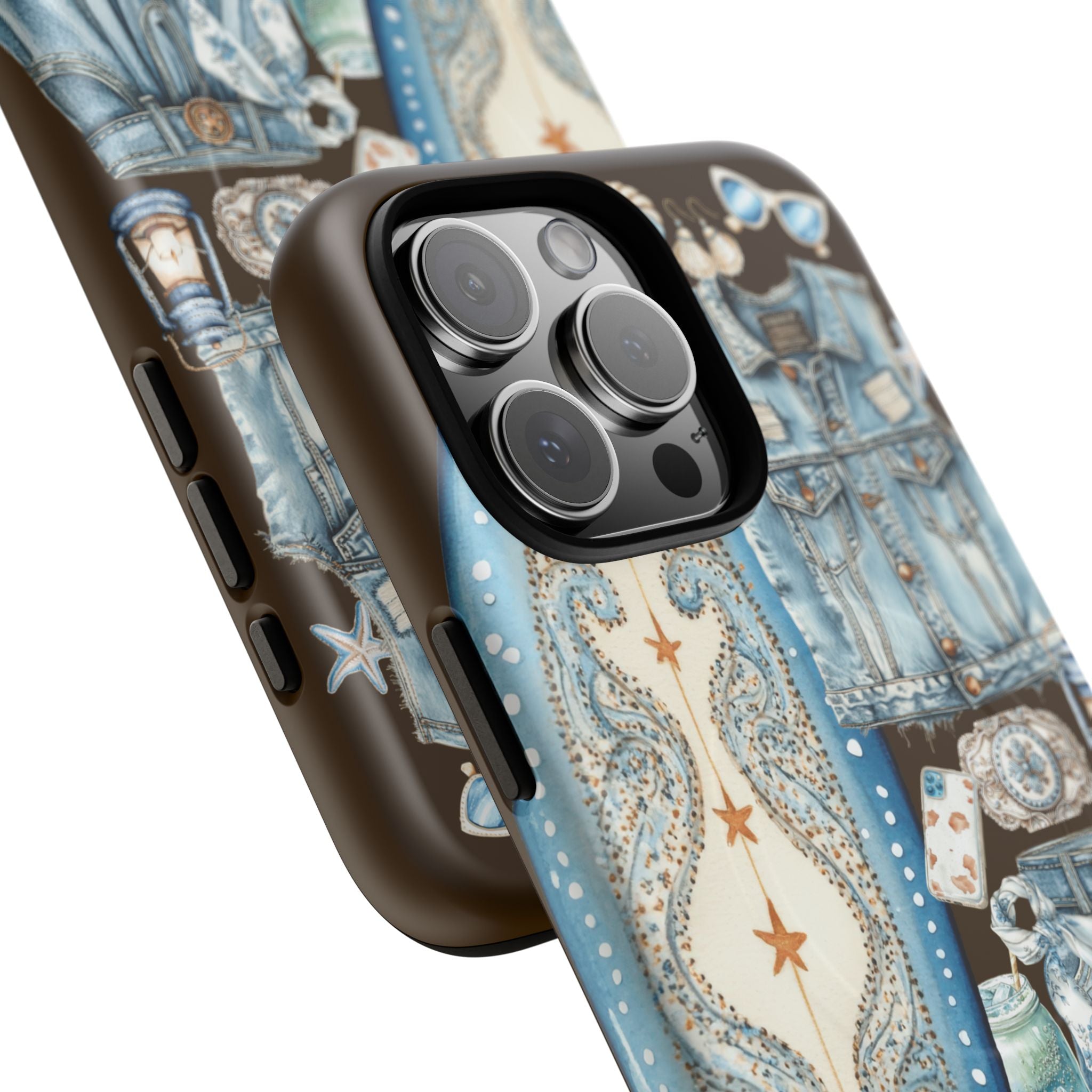 Sundown Cowgirl Boots Brown Phone Case | Coastal Western Patchwork MagSafe Design