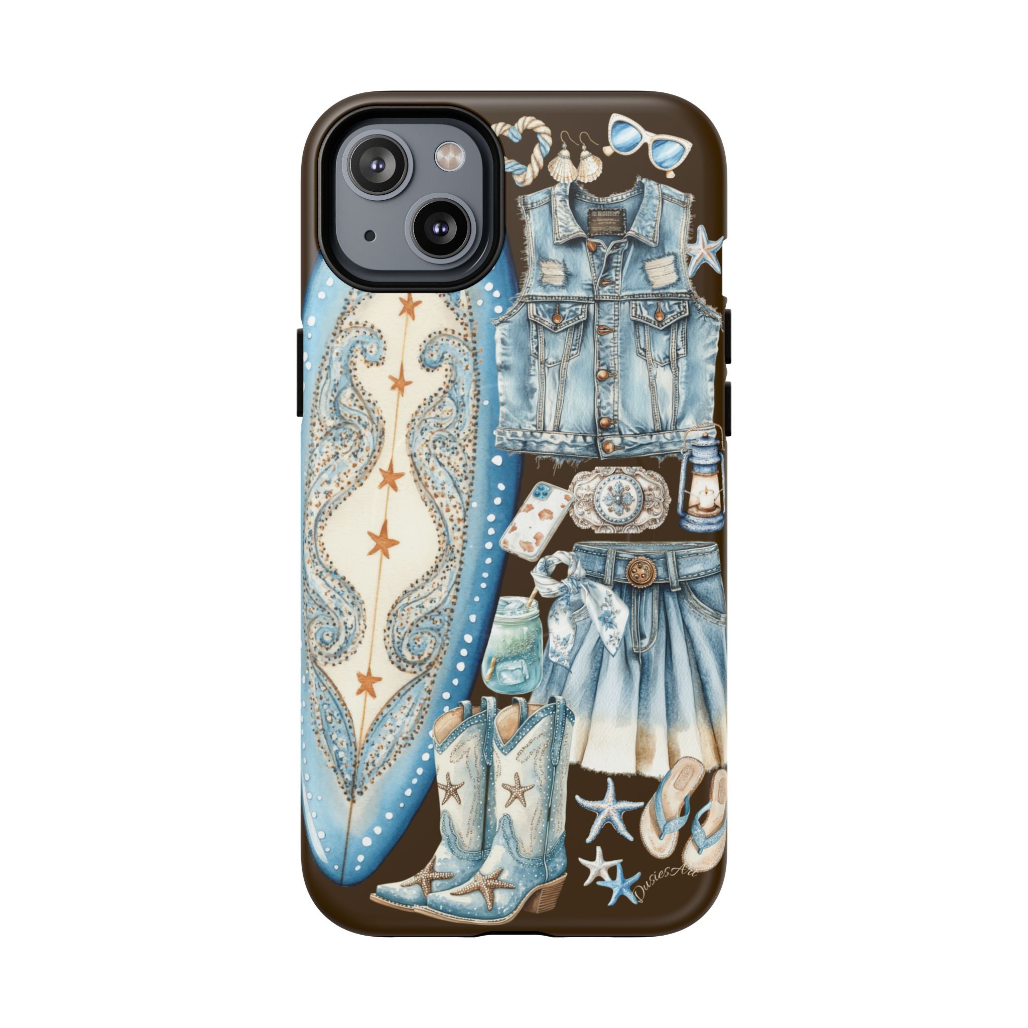 Sundown Cowgirl Boots Brown Phone Case | Coastal Western Patchwork MagSafe Design