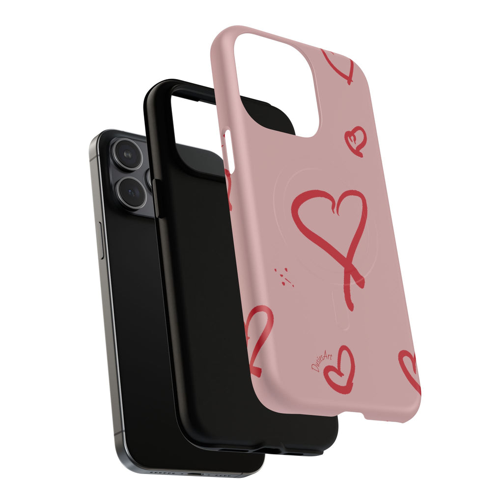 Red Doodle Hearts Phone Case | Tough Magnetic Case