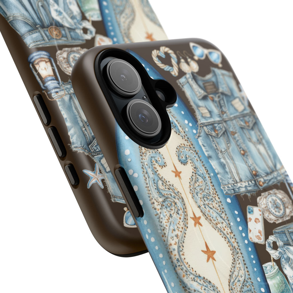 Sundown Cowgirl Boots Brown Phone Case | Coastal Western Patchwork MagSafe Design